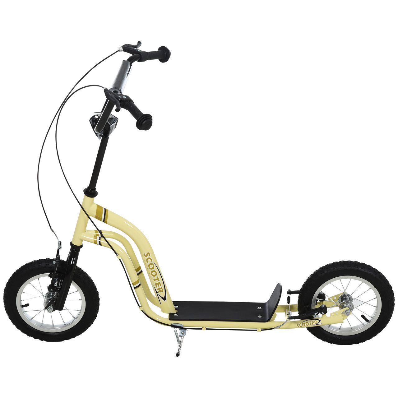 HOMCOM Kinderroller Scooter Tretroller Cityroller Kinder Roller Kickboard mit Luftreifen 12 Zoll Beige 120 x 58 x 80-85 cm