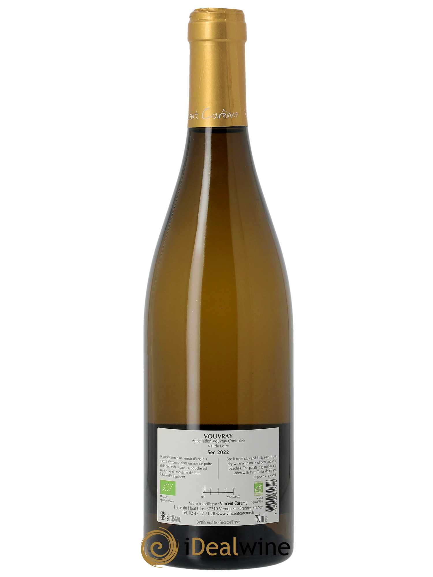Vouvray Sec Domaine Vincent Carême  2022 - Lot de 1 Bouteille