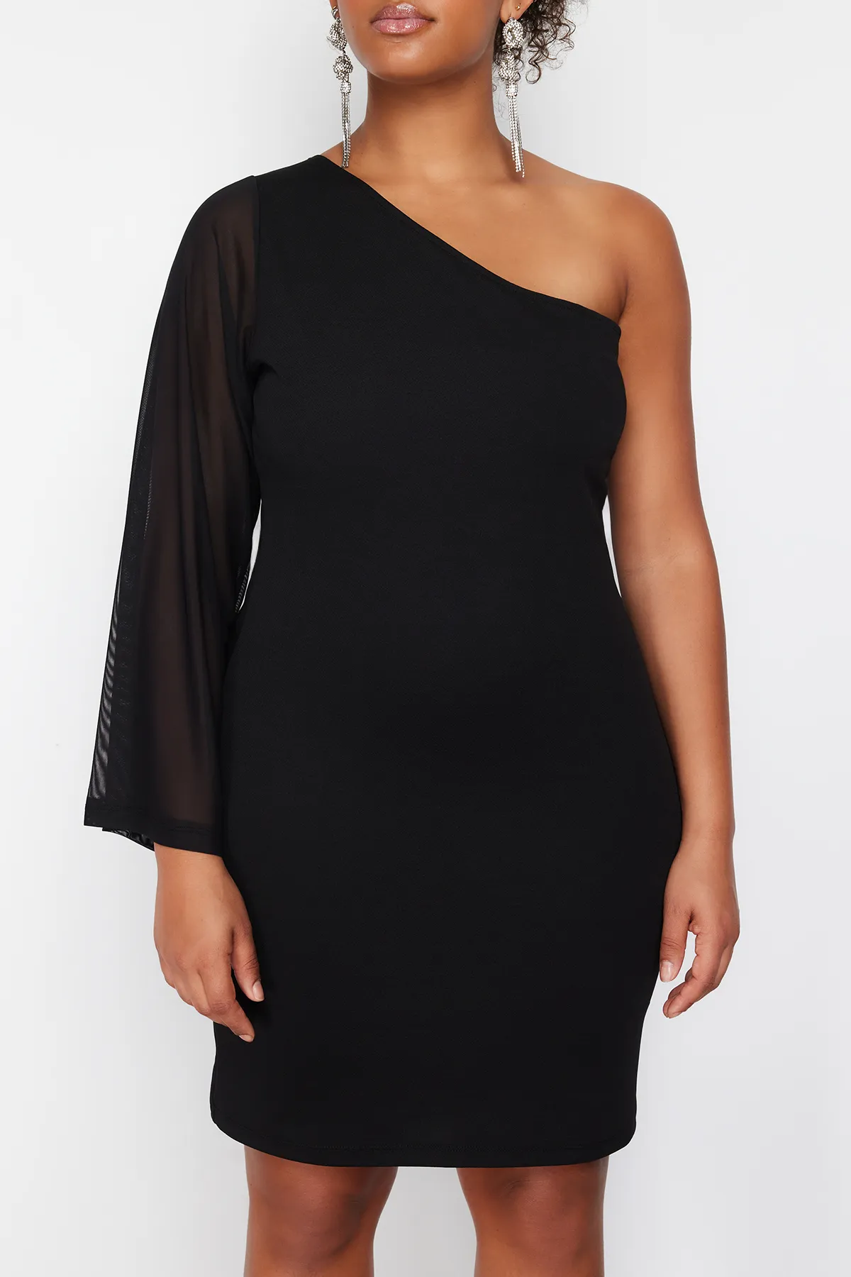 Trendyol Curve  Schwarzes einärmliges Mini-Strickkleid TBSSS24AH00036