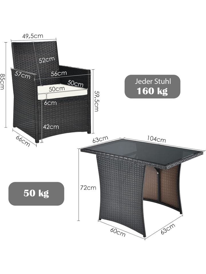 COSTWAY 3tlg. Polyrattan Gartenmöbel Set in Weiß günstig kaufen onesize