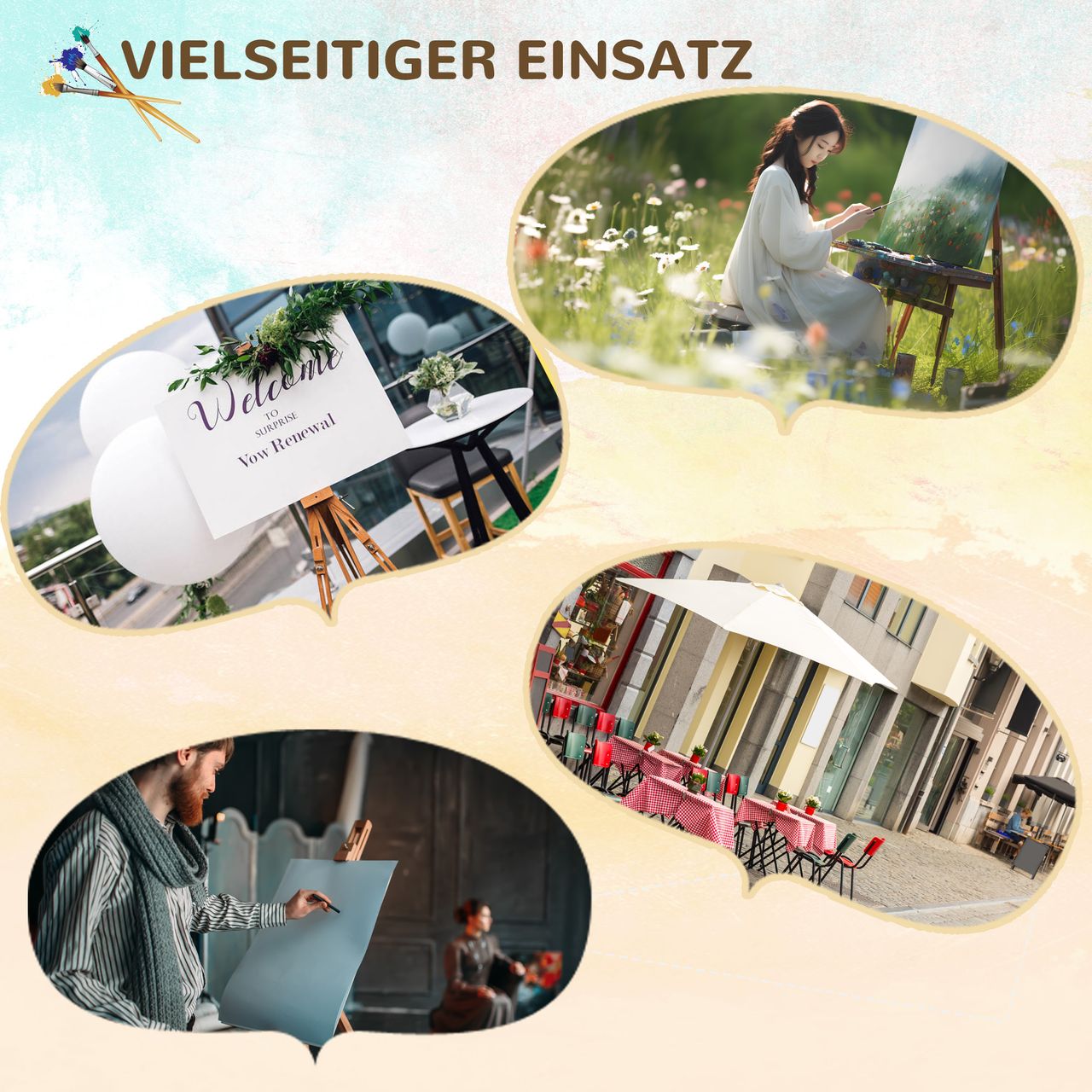 Vinsetto Holzstaffelei Kunststaffelei, Buchenholz, höhenverstellbar, klappbar