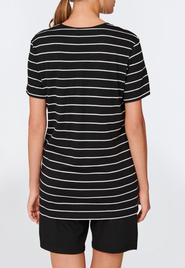 Schlafanzug kurz Bermuda Ringel schwarz - Nightwear