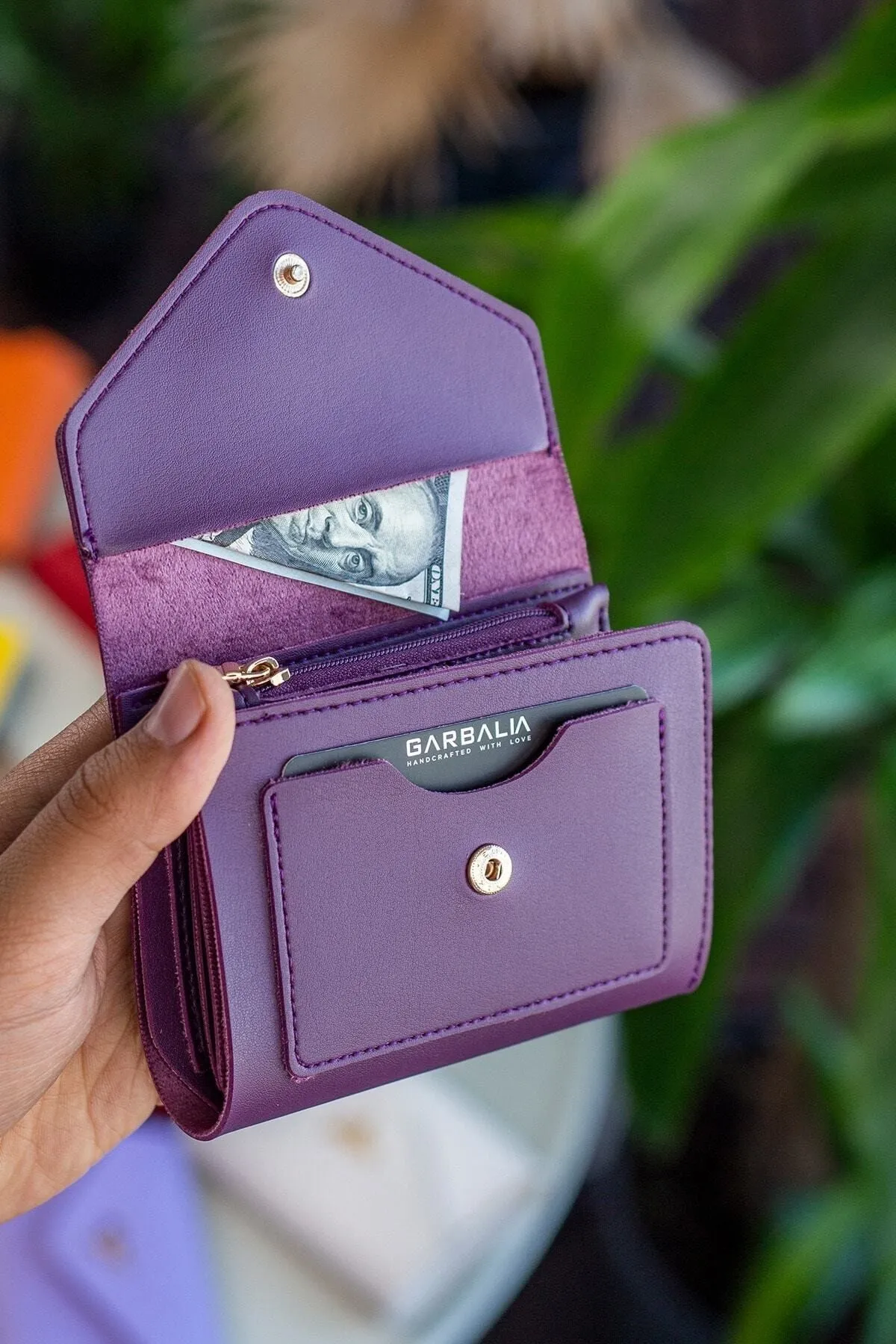 Garbalia  Columbia Damen-Geldbörse Mini Plum aus veganem Leder mit Münzfach und losem Kartenhalter