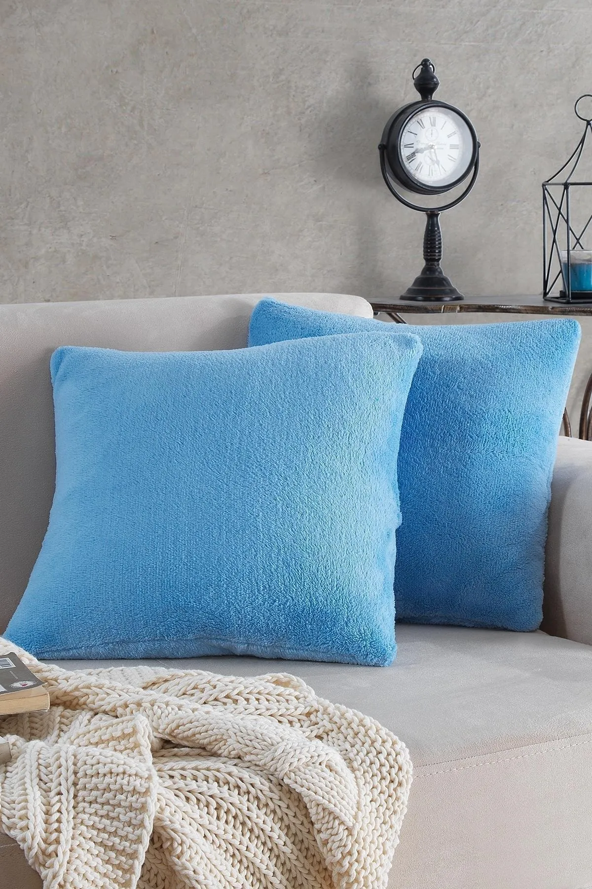 MaisonArt  Sofa | 2 Stück blauer Welsoft-Kissenbezug, 44 x 44 cm