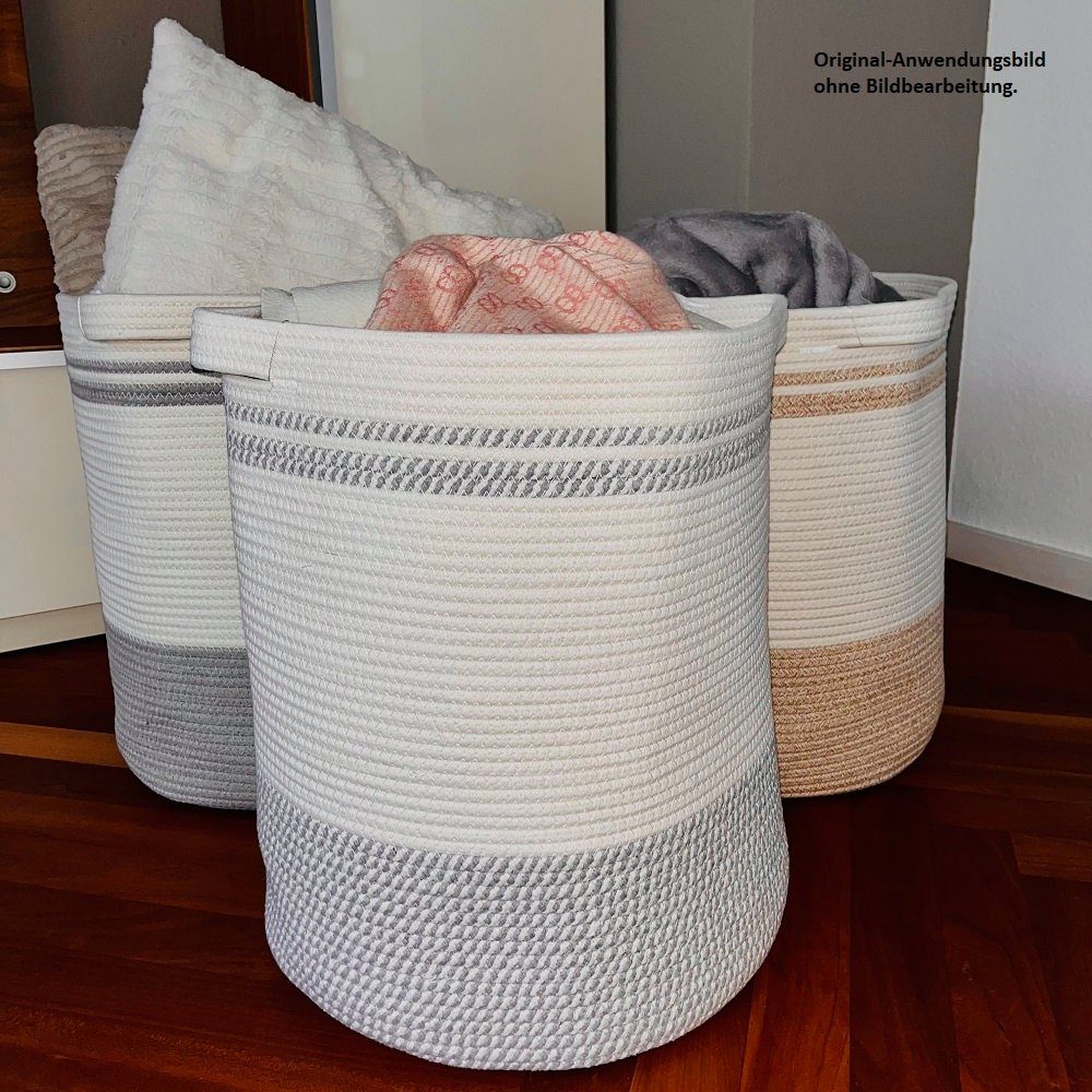 WIESEN.design Wäschekorb Ben Ø41xH46 cm 61L, 100% Baumwolle, Aufbewahrungskorb geflochten, inkl. großem Waschsack und schwerem Wäschesack, gratis Versand