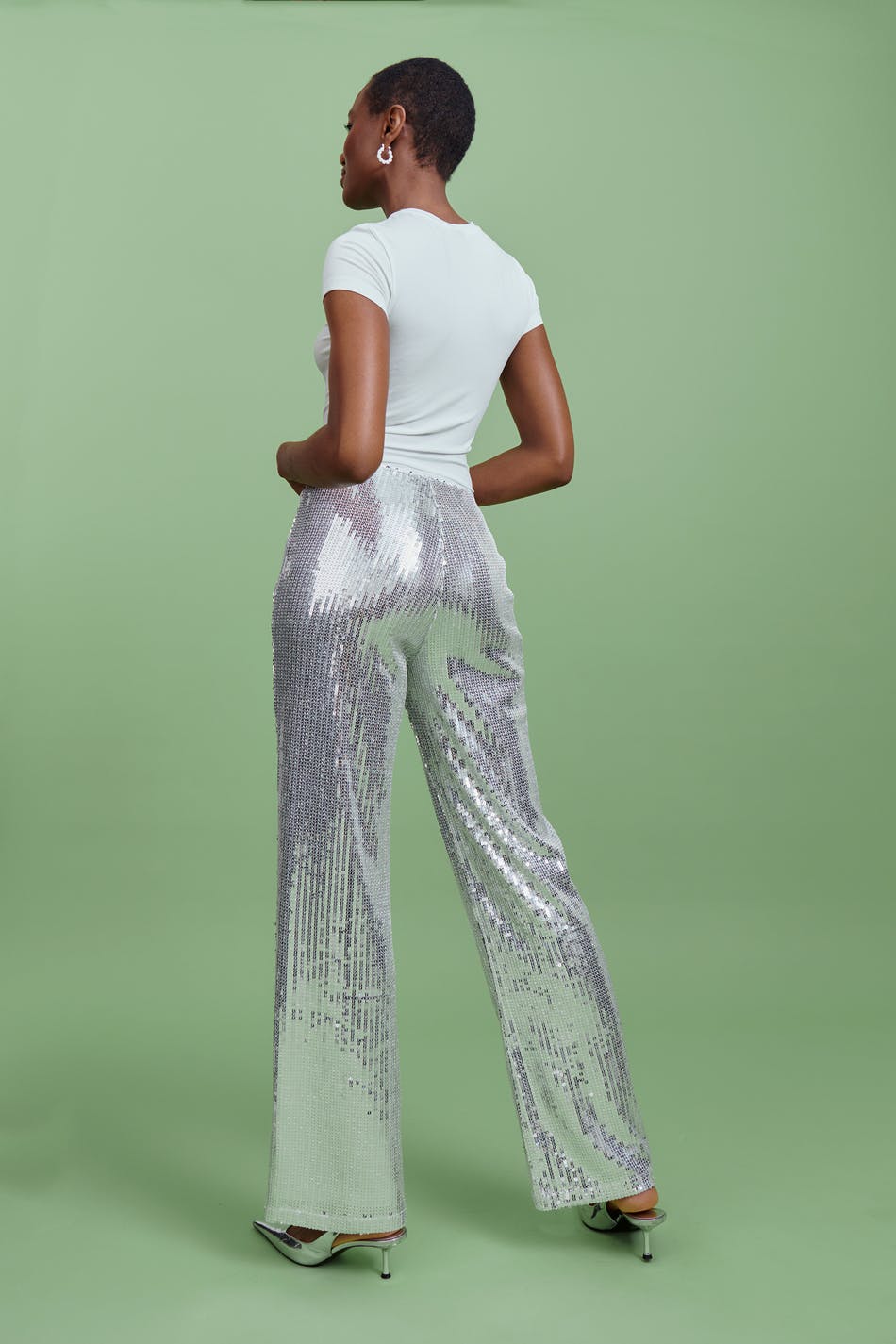 Silver sequin trousers