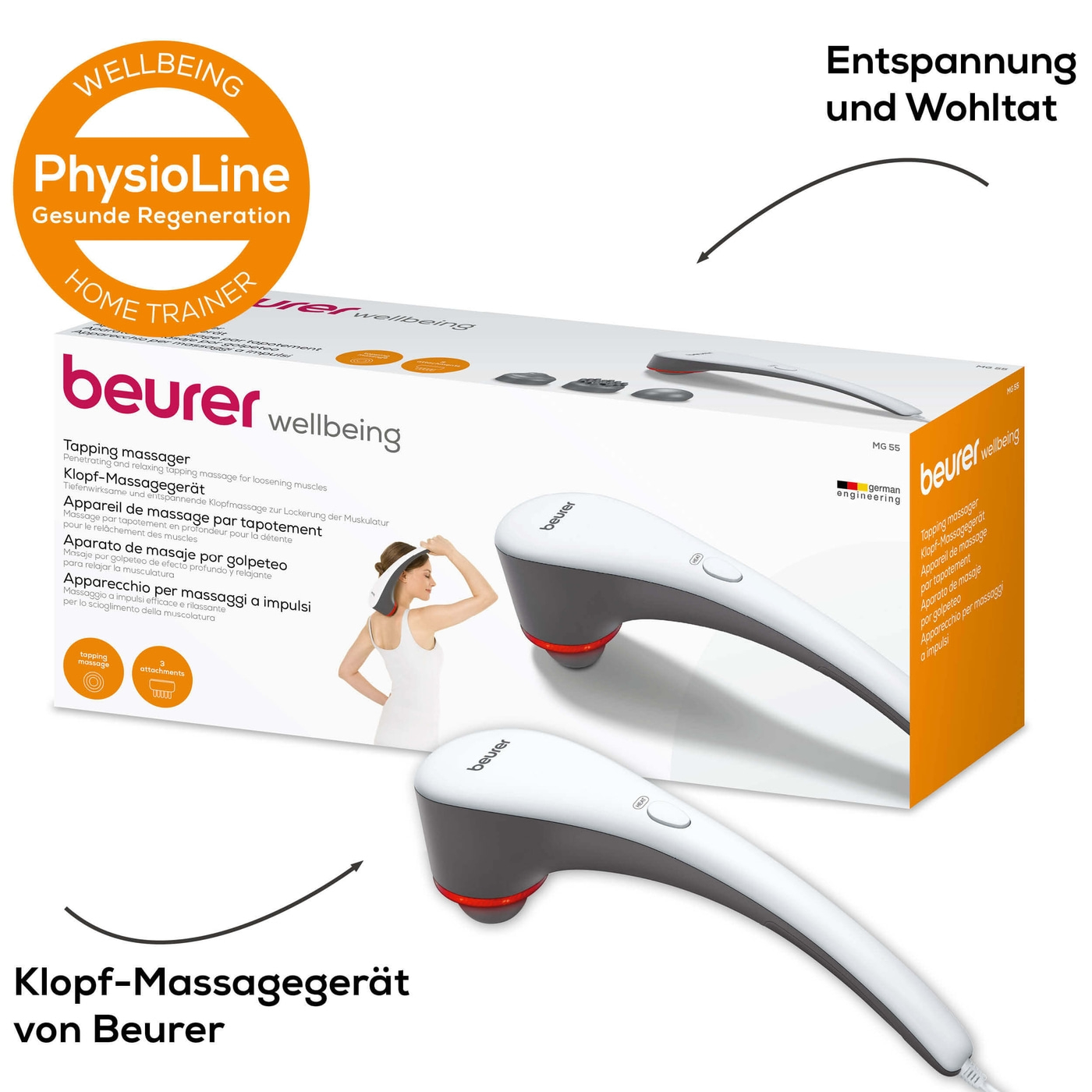 Beurer Klopf-Massagegerät MG 55-Massagegrät für eine tiefenwirksame, entspannende Klopfmassage & 3 Aufsätzen
