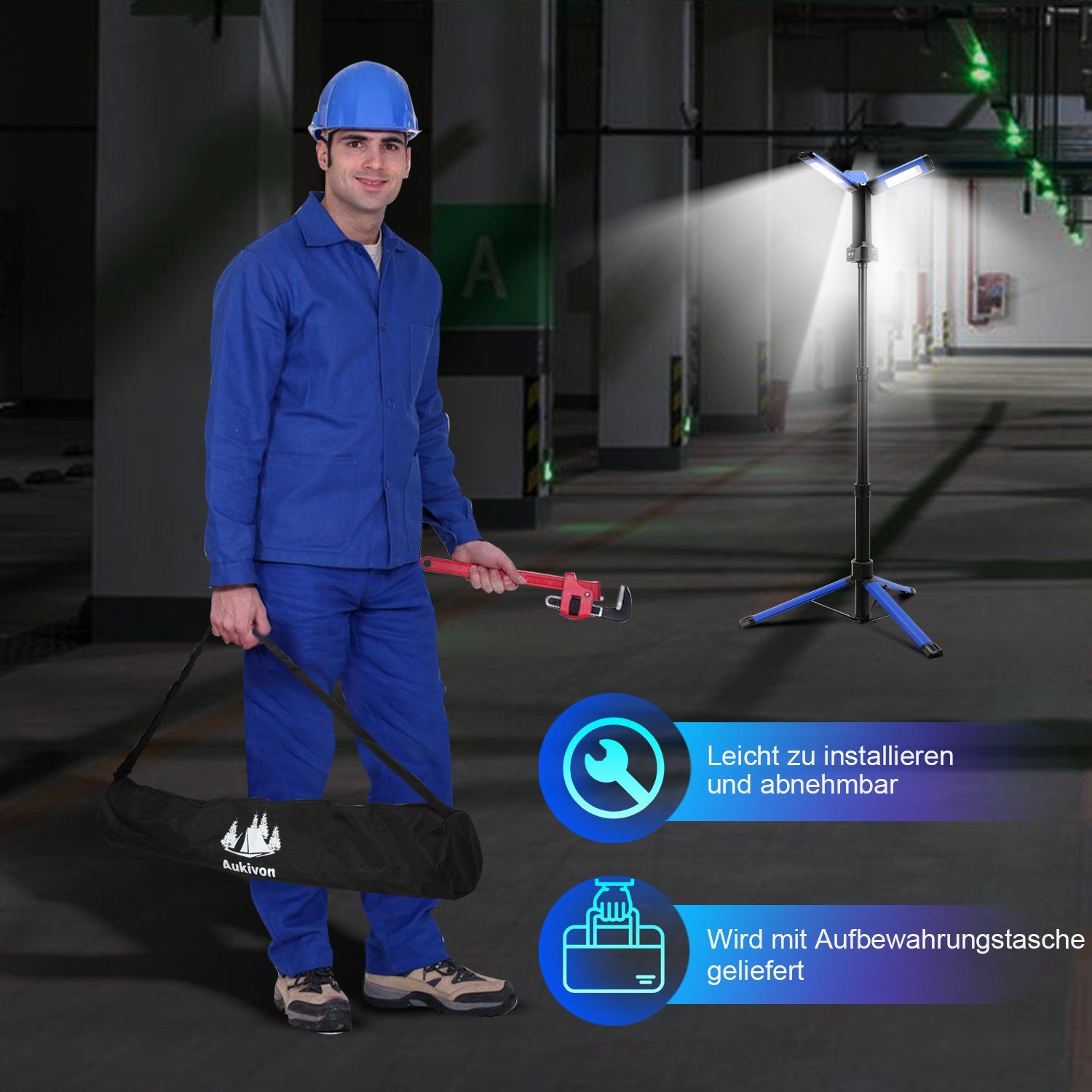 Gimisgu Baustrahler LED Akku Fluter abnehmbarem mit Stativ Ständer Baustrahler Beleuchtung