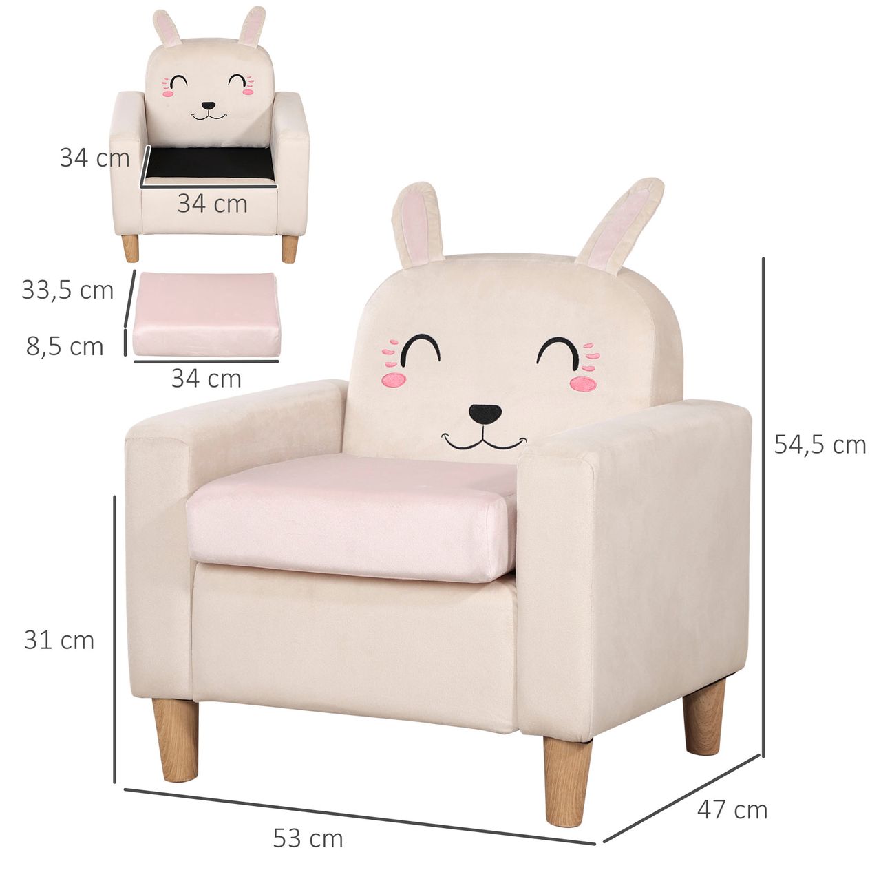 HOMCOM Kindersofa, Kindersessel, Kindercouch mit Samtoptik für Kinder 3-5 Jahre