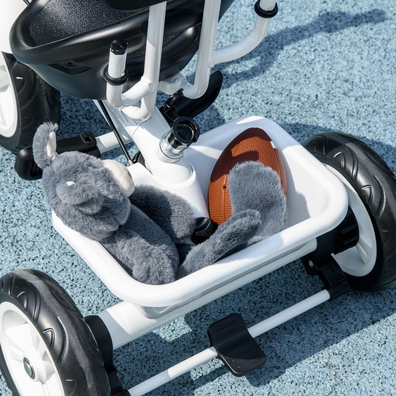 HOMCOM 6-in-1 Dreirad mit Schubstange, Kinderdreirad mit Sonnendach, Korb,  Weiß