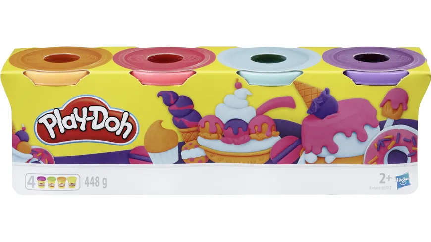 Hasbro - Play-Doh 4er Pack blau, orange, türkis, gelb 448 g