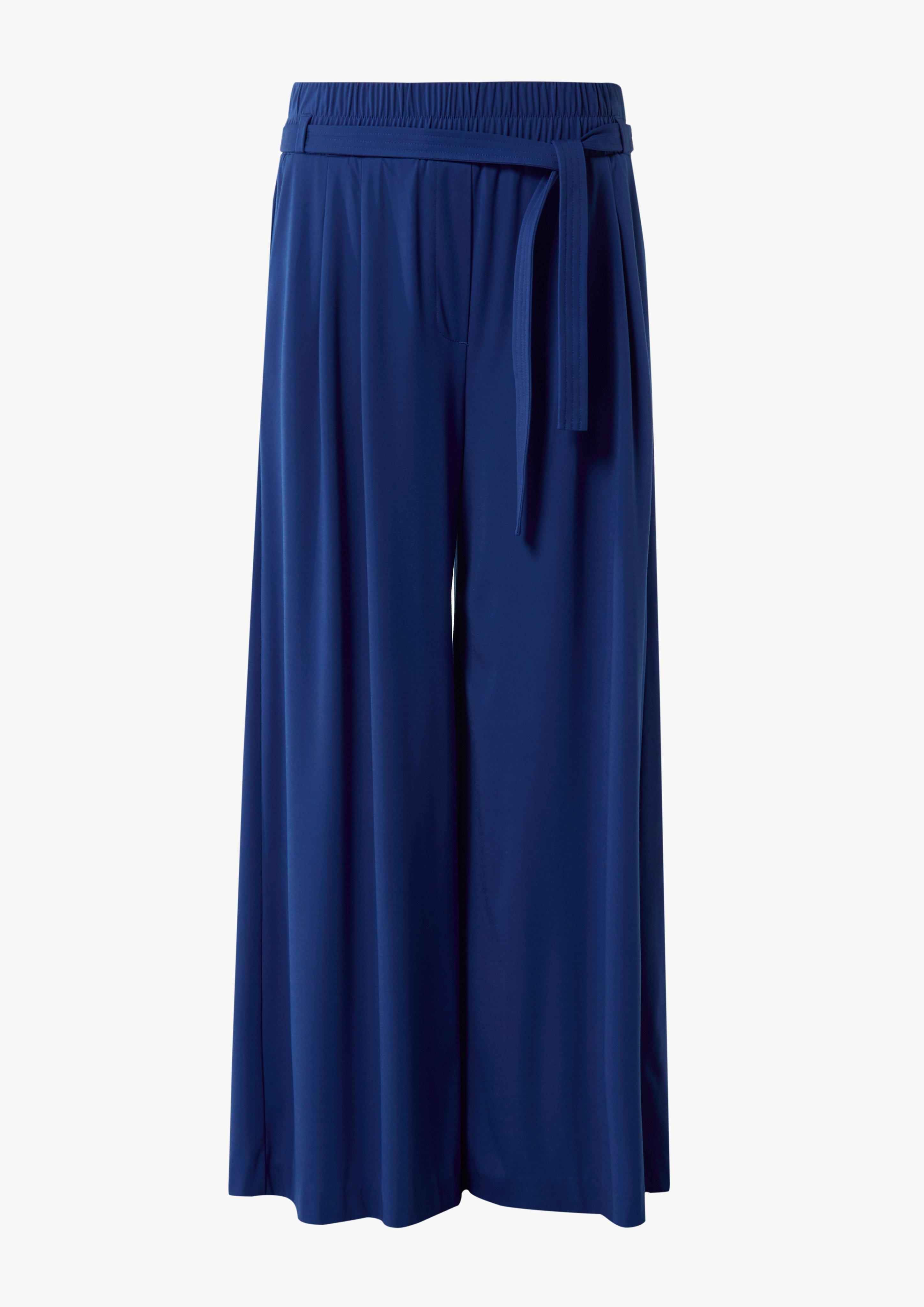 Jersey-Culotte mit Elastikbund und Bindegürtel - dunkelblau