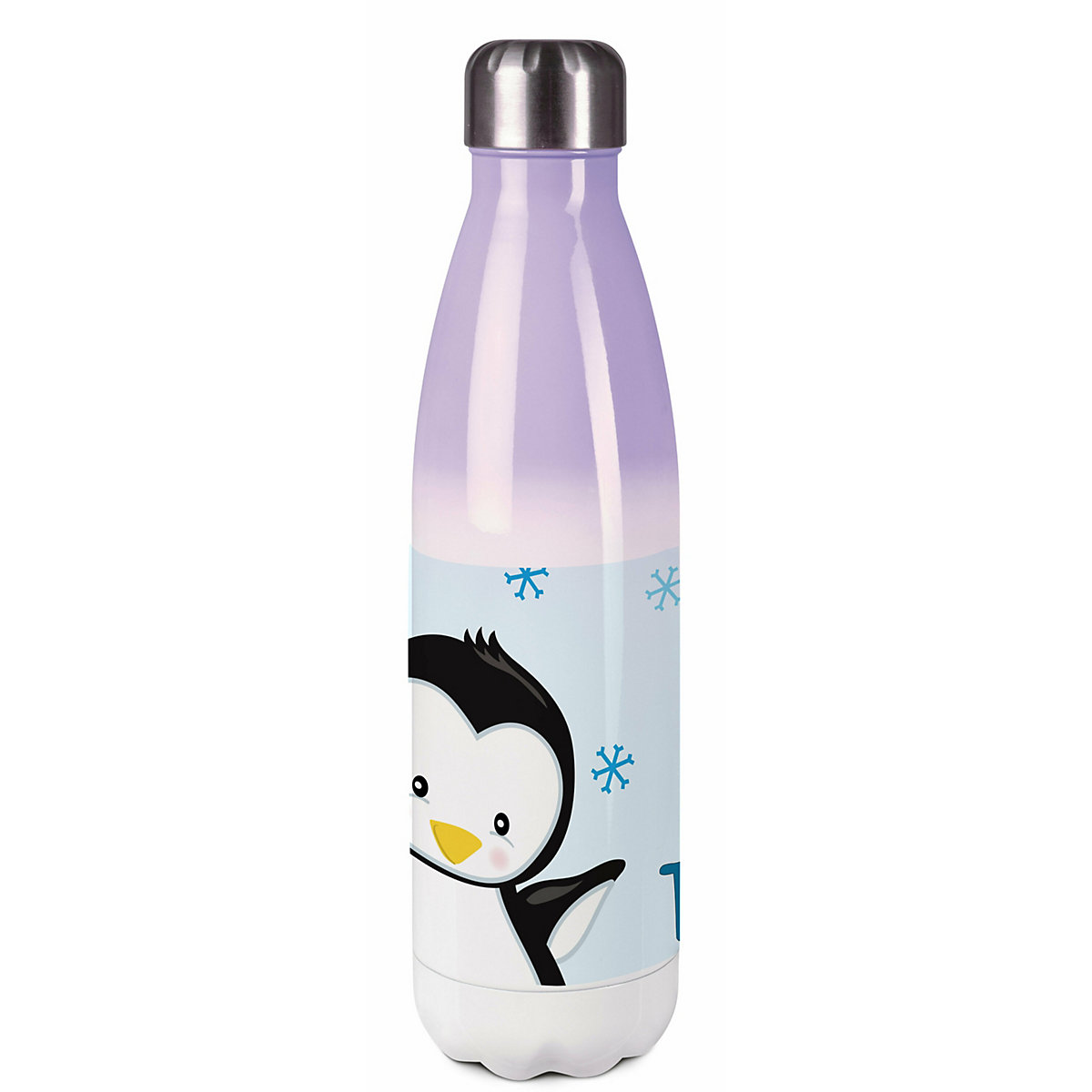 Edelstahl Kinder Thermoflasche / Trinkflasche bunt Pinguin Farbe hellblau Spülmaschinenfest, Auslaufsicher, Bruchfest, Doppelwandig, Für Heißgetränke geeignet, Mit Deckel, Isoliert