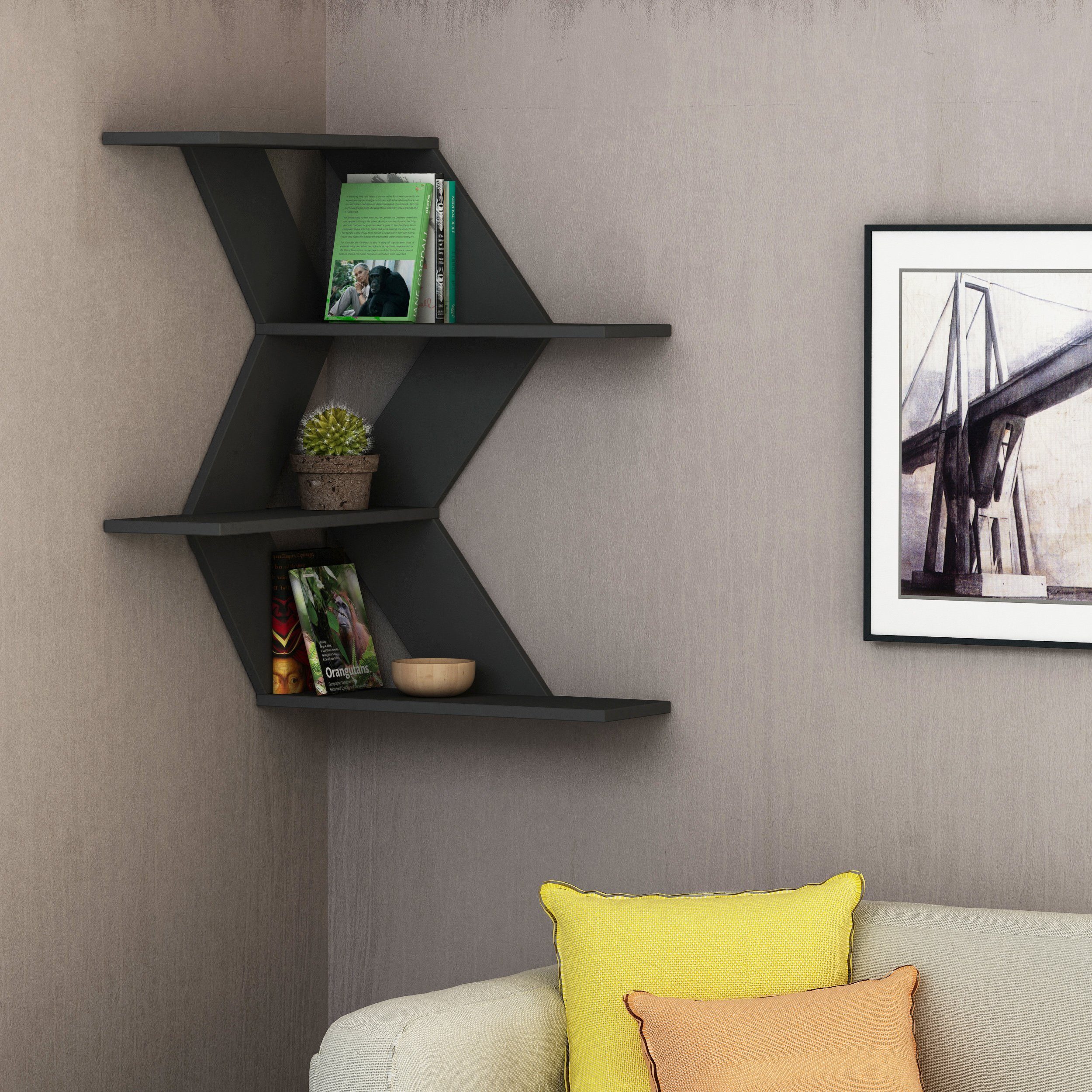 Decortie Eckregal Seam, Modernes Eck-Wandregal, 60 x 60 x 85 cm