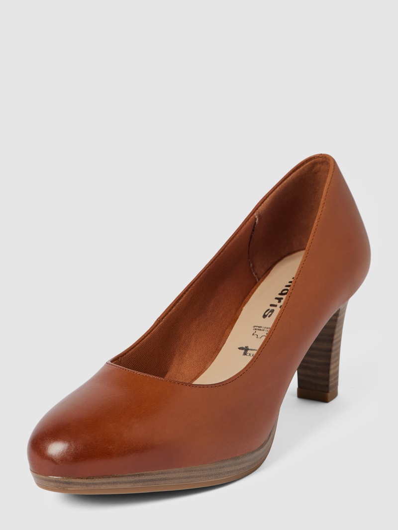 Pumps aus Leder mit abgerundeter Spitze Modell 'BASIC' in cognac