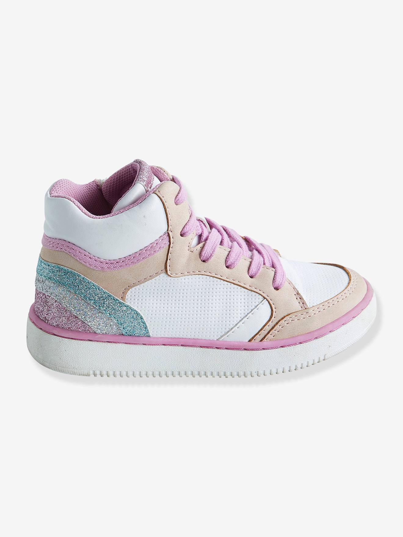 Baskets zippées à lacets fille blanc