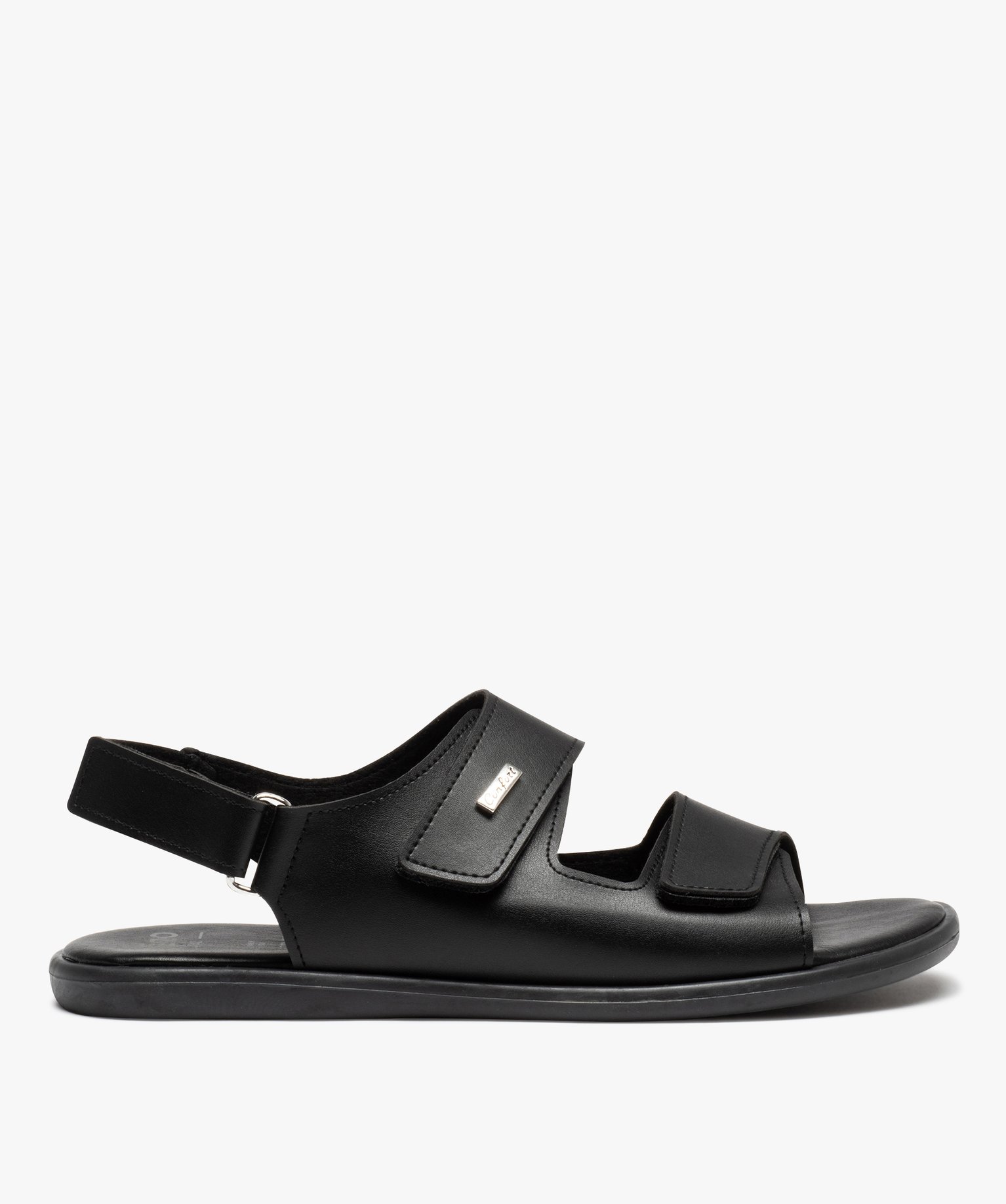 Sandales homme confort unies avec brides à scratch noir | GEMO