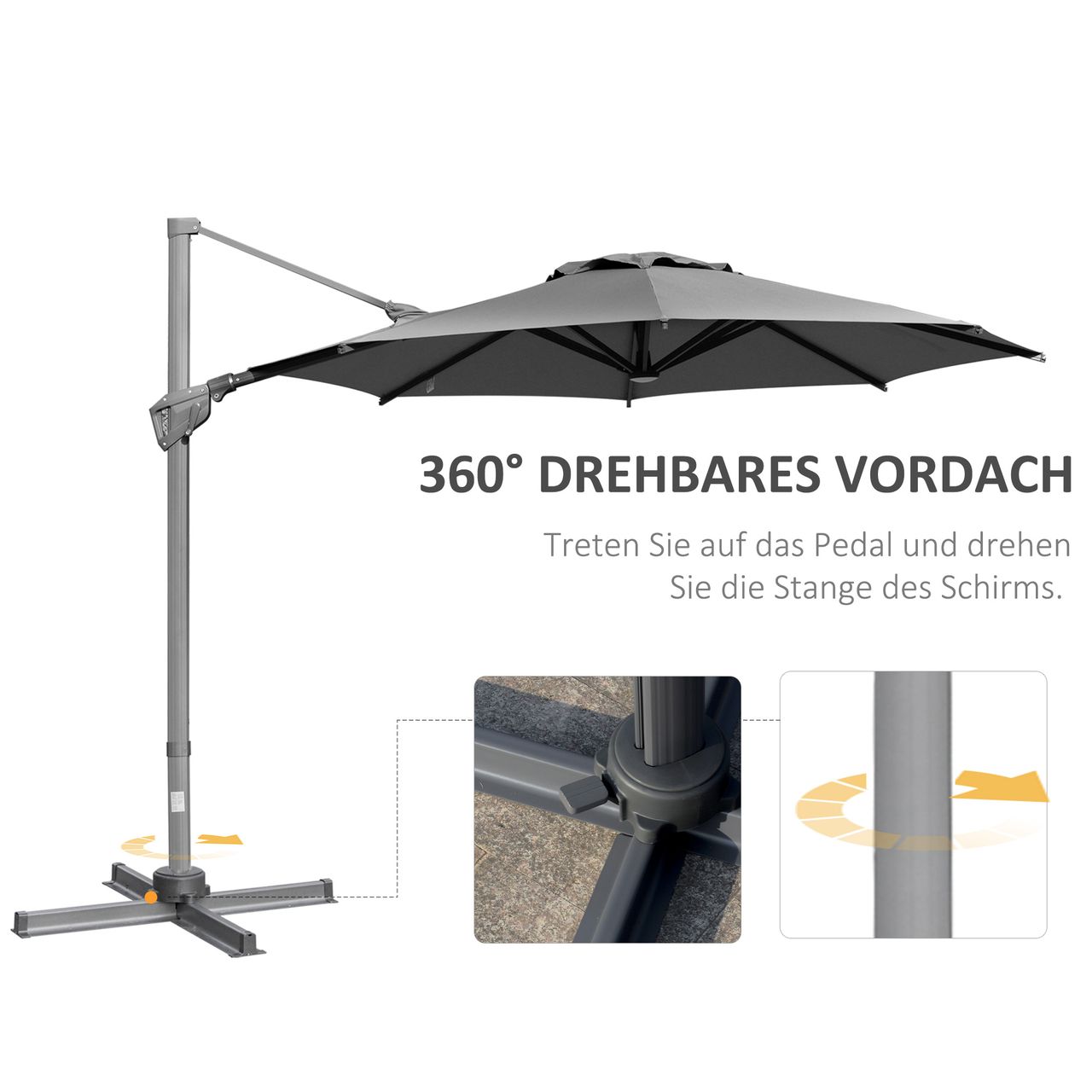 Outsunny Sonnenschirm Ø298 cm Kurbelschirm Ampelschirm Winkel verstellbar Grau