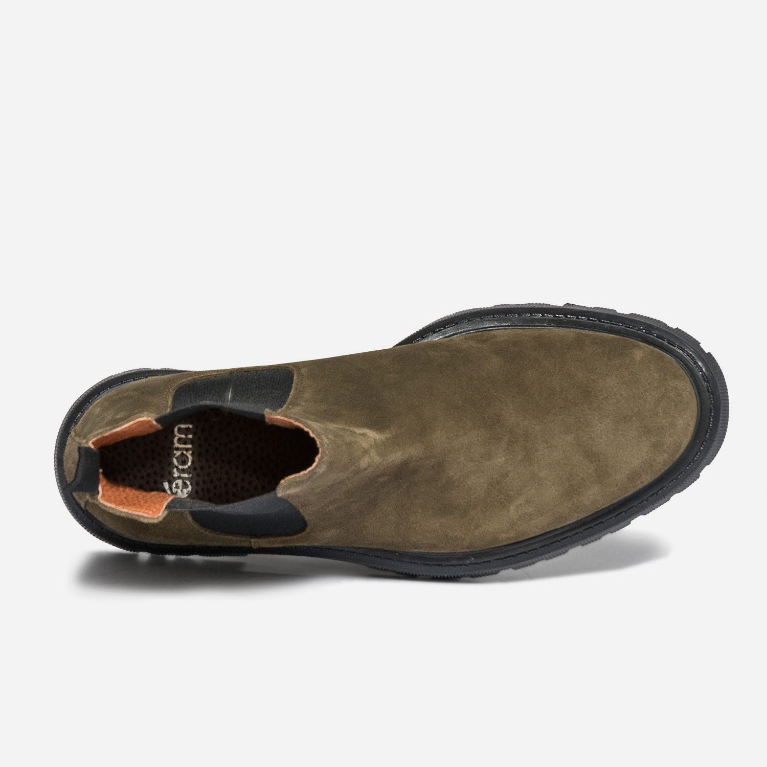 Chelsea boots kaki en cuir velours à semelle crantée