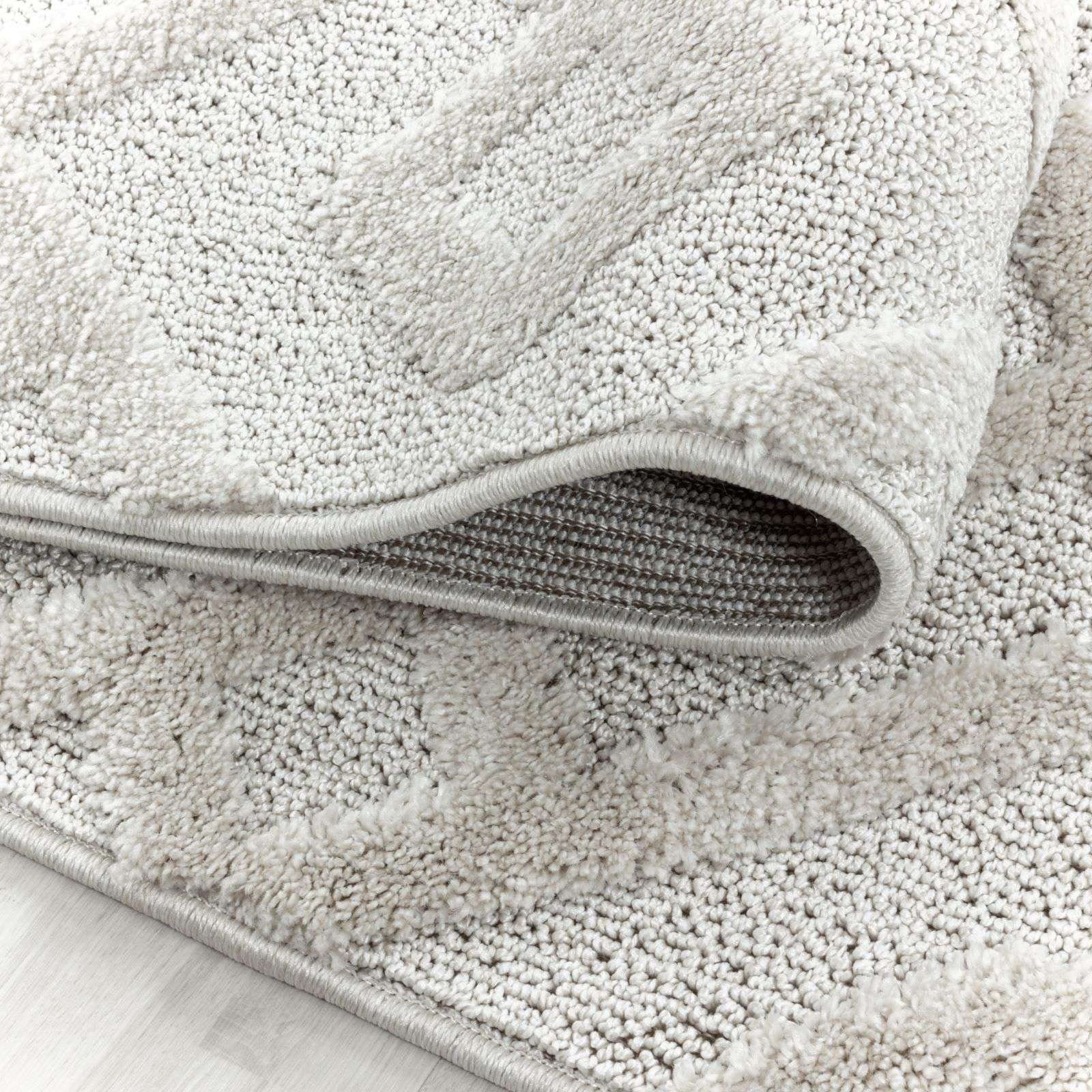 Designteppich Designerteppich Tokio hoch-tief Struktur Knoten weiß, TaraCarpet, rechteckig, Höhe: 20 mm, moderner scandi boho Knoten weiß Wohnzimmer Schlafzimmer Flur 080x150