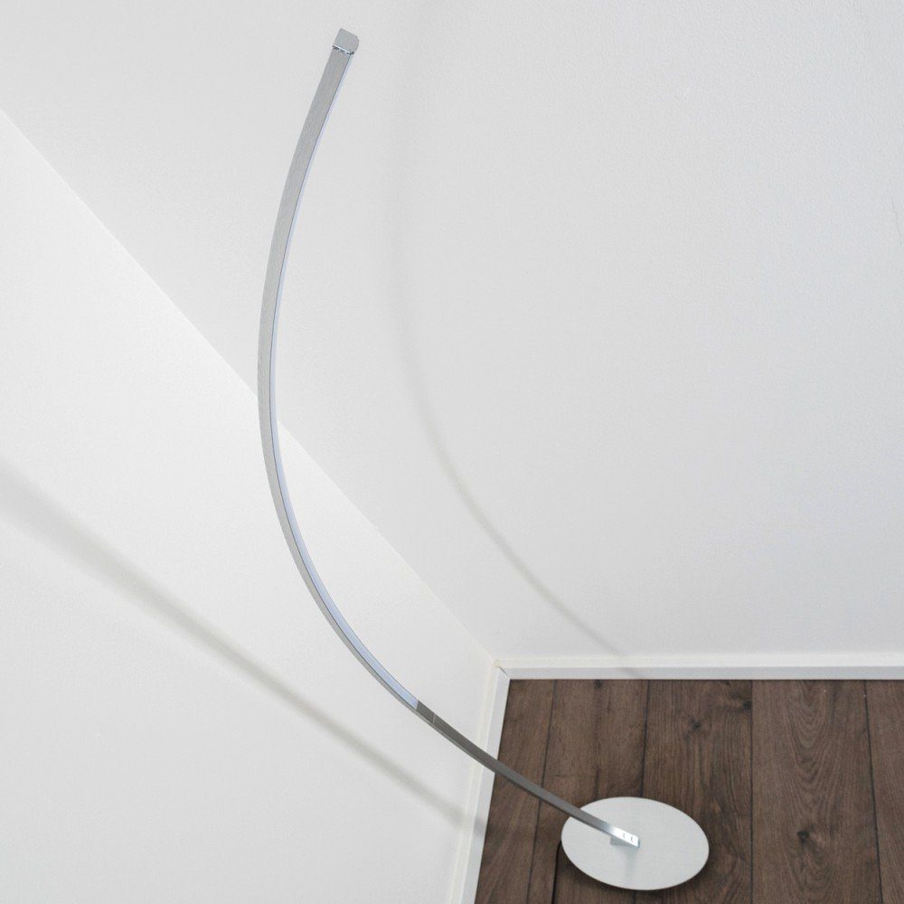 hofstein Stehlampe Brie LED Designer Standlampe in Aluminiumgebürstet, Stehleuchte mit Fußschalter und Kabel, Leselampe, LED 1100 Lumen