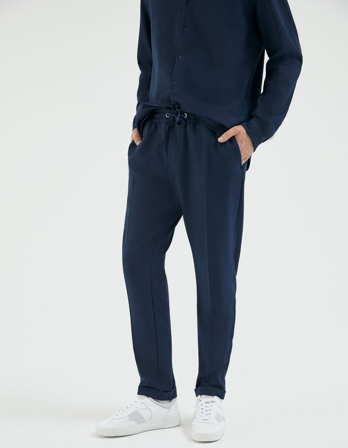 Jogpant marine en seersucker Homme
