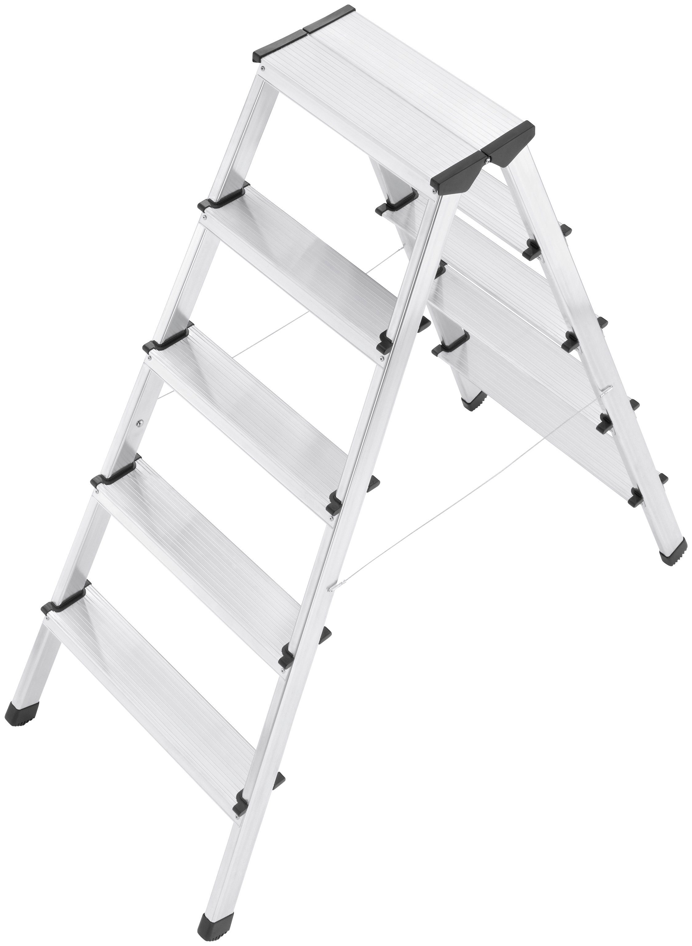 Hailo Doppelleiter D60 StandardLine (1-St), Alu-Sicherheits-Doppelstufenleiter 2x5 Stufen