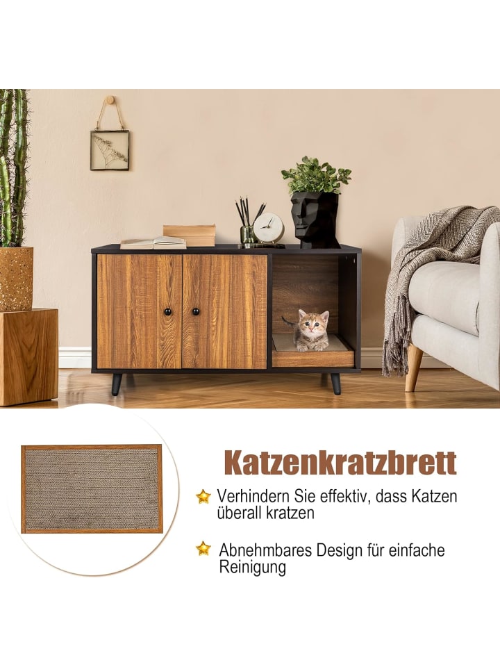 COSTWAY Katzenschrank mit Kratzbrett in Braun günstig kaufen 50 cm