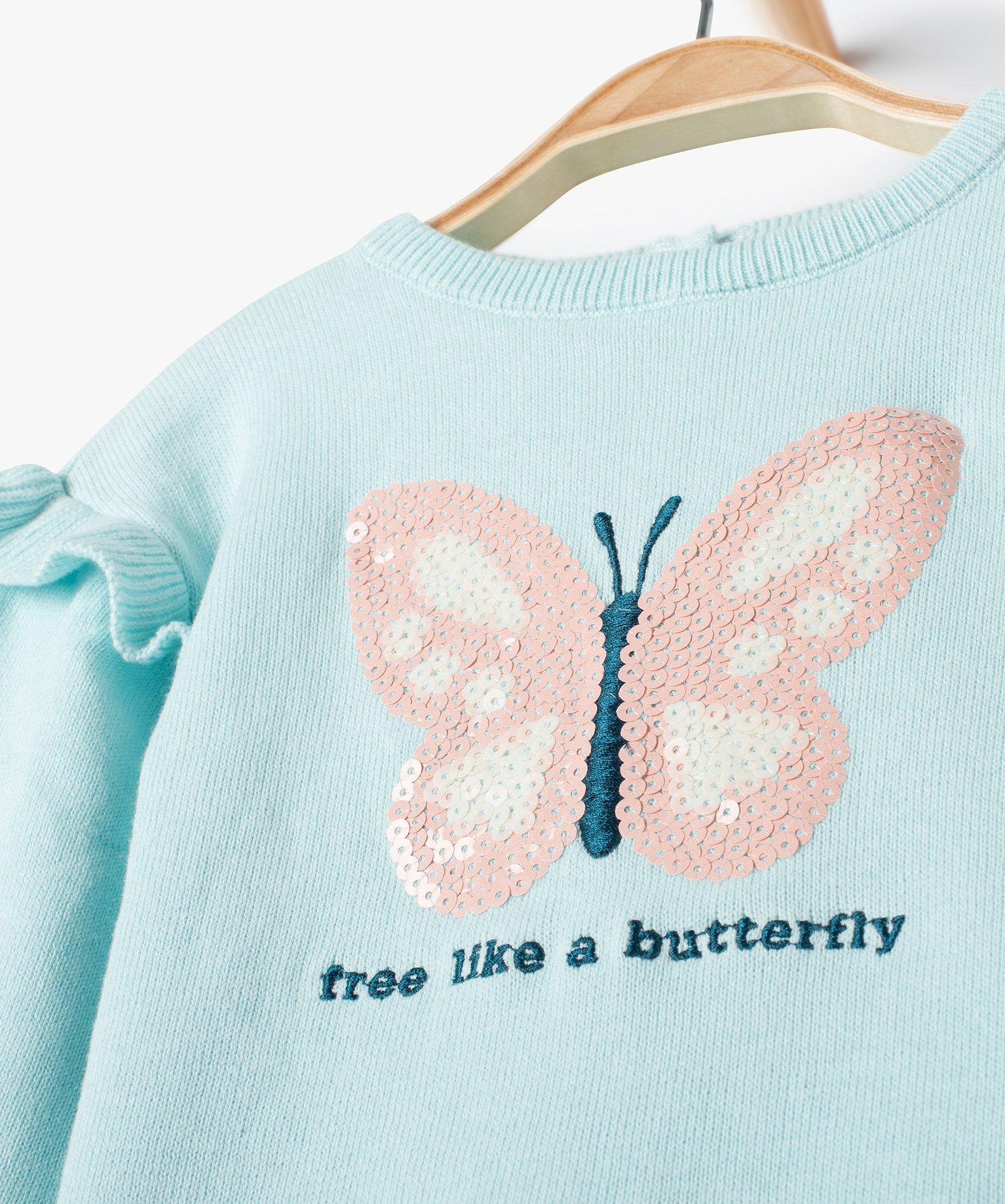 Pull bébé fille avec motif à sequins et volants aux épaules bleu | GEMO