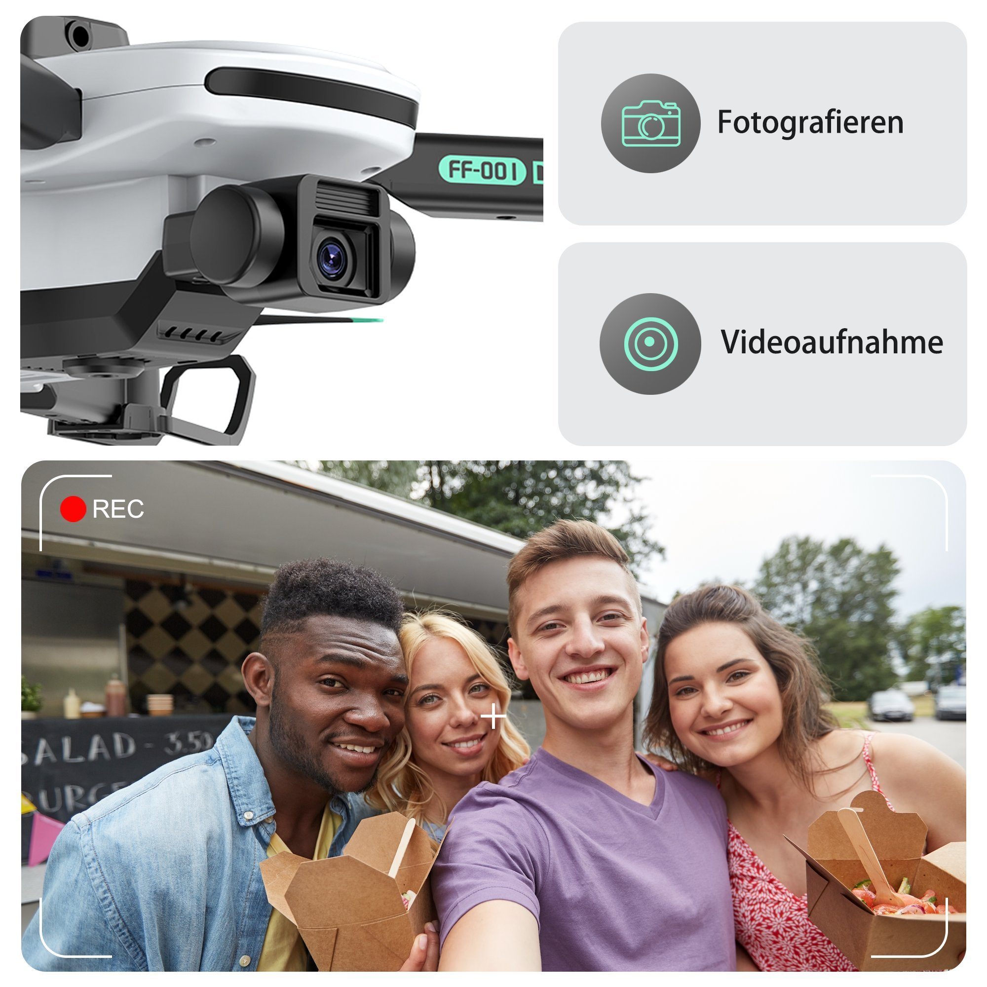 TizzyToy Drohne, Spielzeug, App-Steuerung, 360-Grad-Hindernisvermeidung Spielzeug-Drohne (4K-Kamera, Three speed modes: low, medium and high (indoor, outdoor, play),Air pressure height setting, optical flow positioning, Gestensteuerung, 3D FlipFoldab
