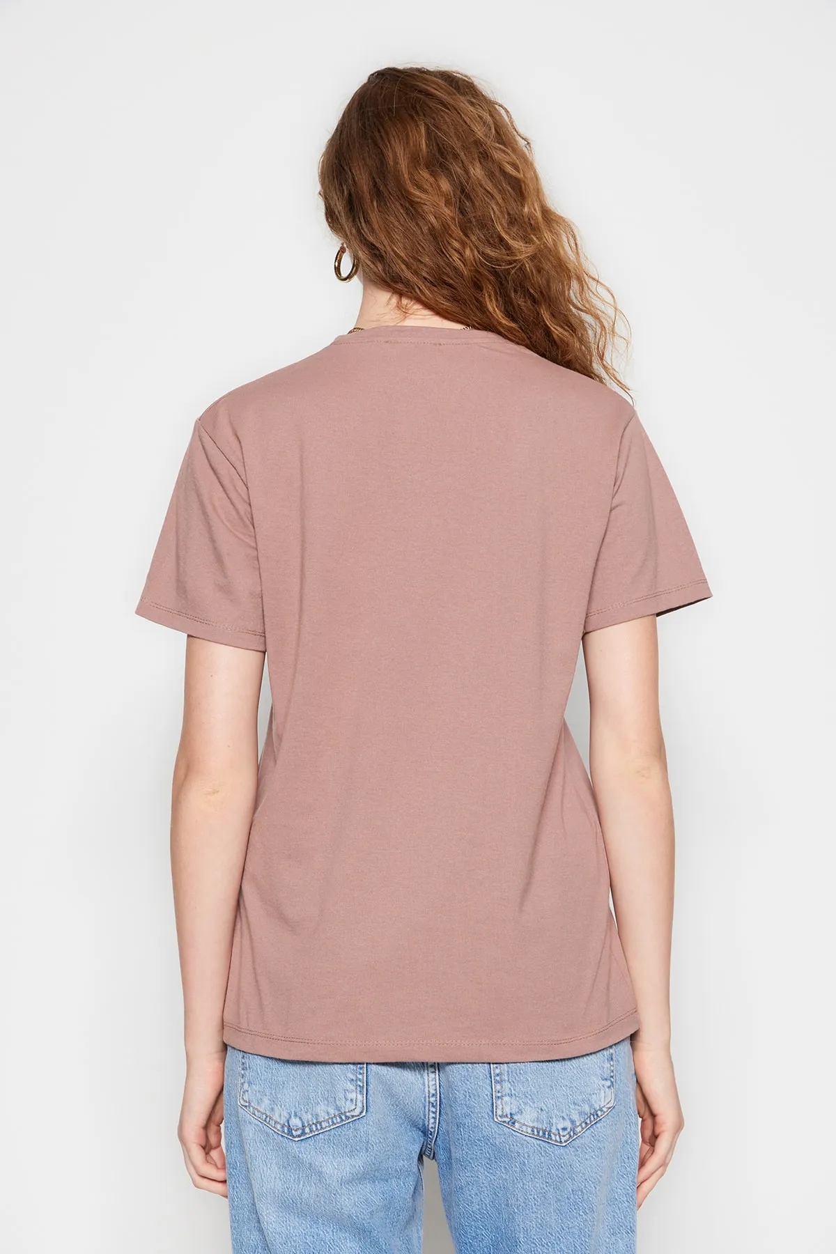 Trendyol Collection  Nerzfarbenes, übergroßes/weites Rundhals-Strick-T-Shirt aus 100 % Baumwolle TWOSS20TS0134