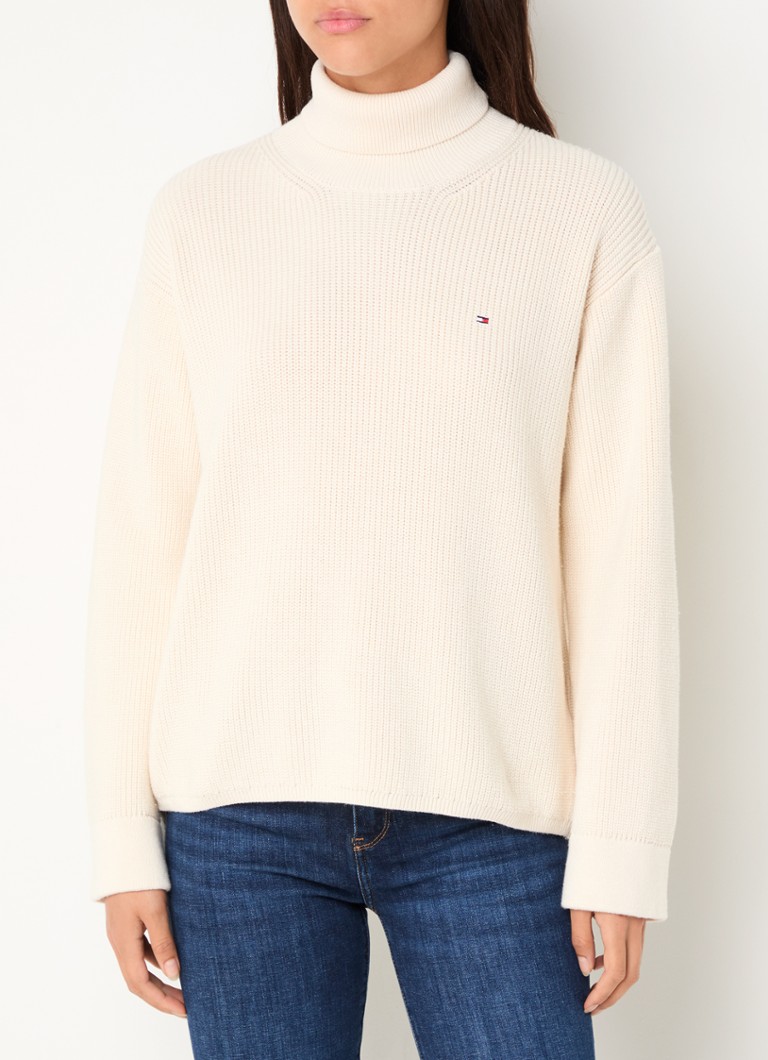 Pulover Tommy Hilfiger gros tricotat cu guler înalt și logo brodat