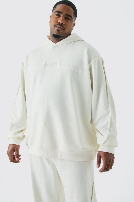 Plus Oversize Trainingsanzug mit rohem Saum und Kapuze