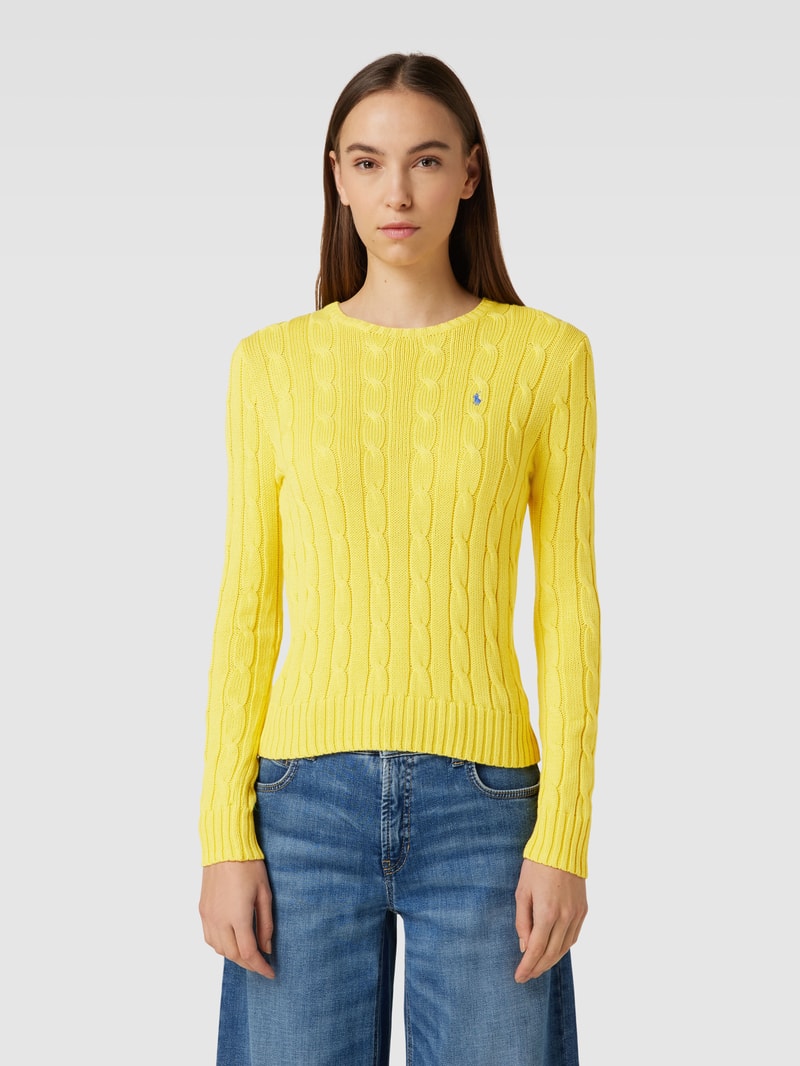 Strickpullover mit Zopfmuster Modell 'JULIANNA' in gelb