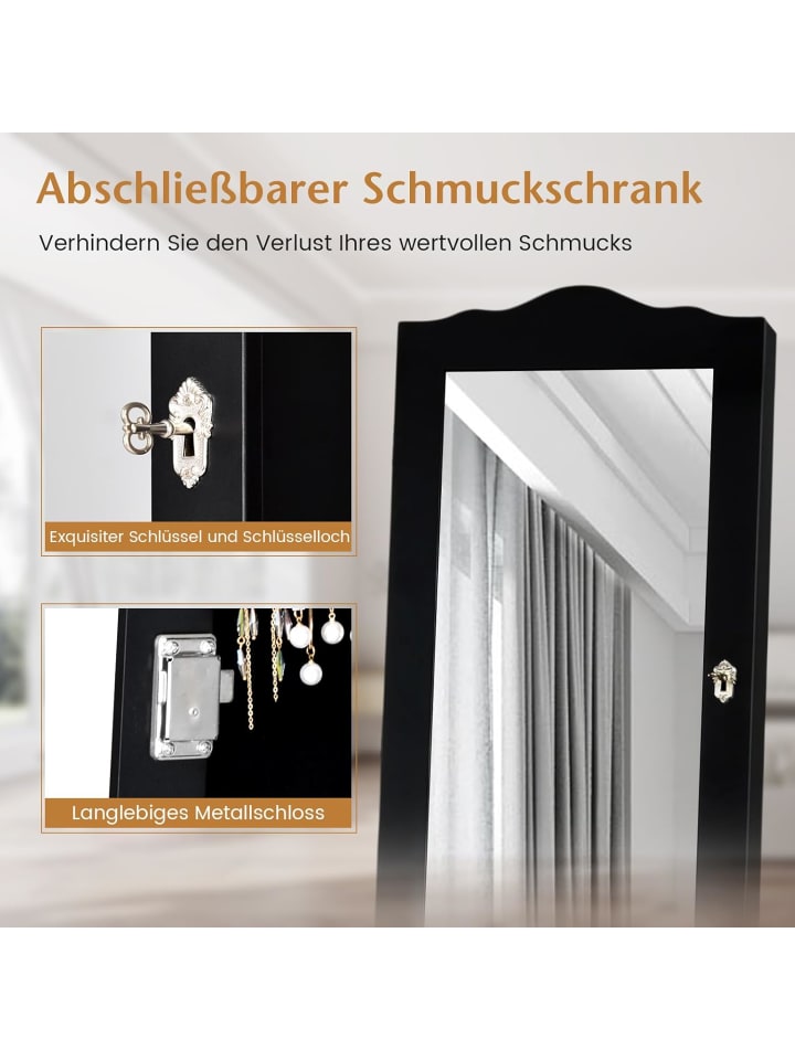 COSTWAY Schmuck mit Ganzkörperspiegel in Schwarz günstig kaufen onesize