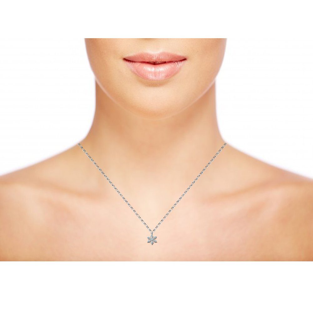 Limana Kette mit Anhänger Kinder Mädchen Damen 925 echt Sterling Silber Stern Schneeflocke, Zirkonia Geschenk Idee Nikolaus Weihnachten
