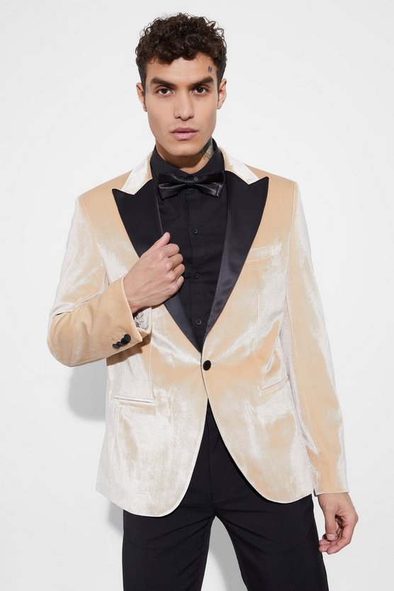 Slim-Fit Samt-Anzugjacke mit Kontrast-Revers