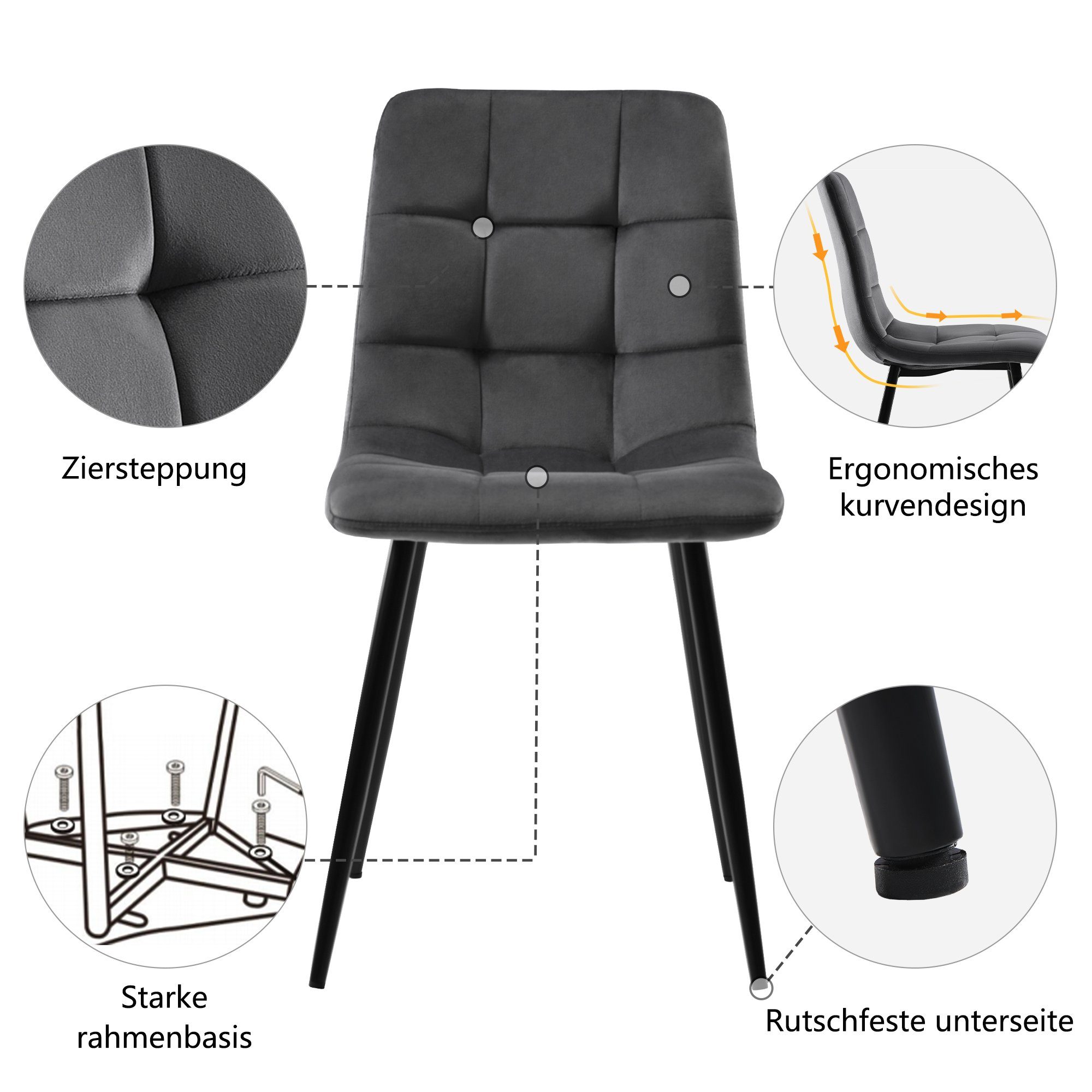 WISHDOR Essgruppe, (Stuhl mit Rückenlehne Nur Stühle, kein Tisch, 4-tlg., Sitzfläche aus Samt Gestell aus Metall), Rechteckiger Marmor Moderner set