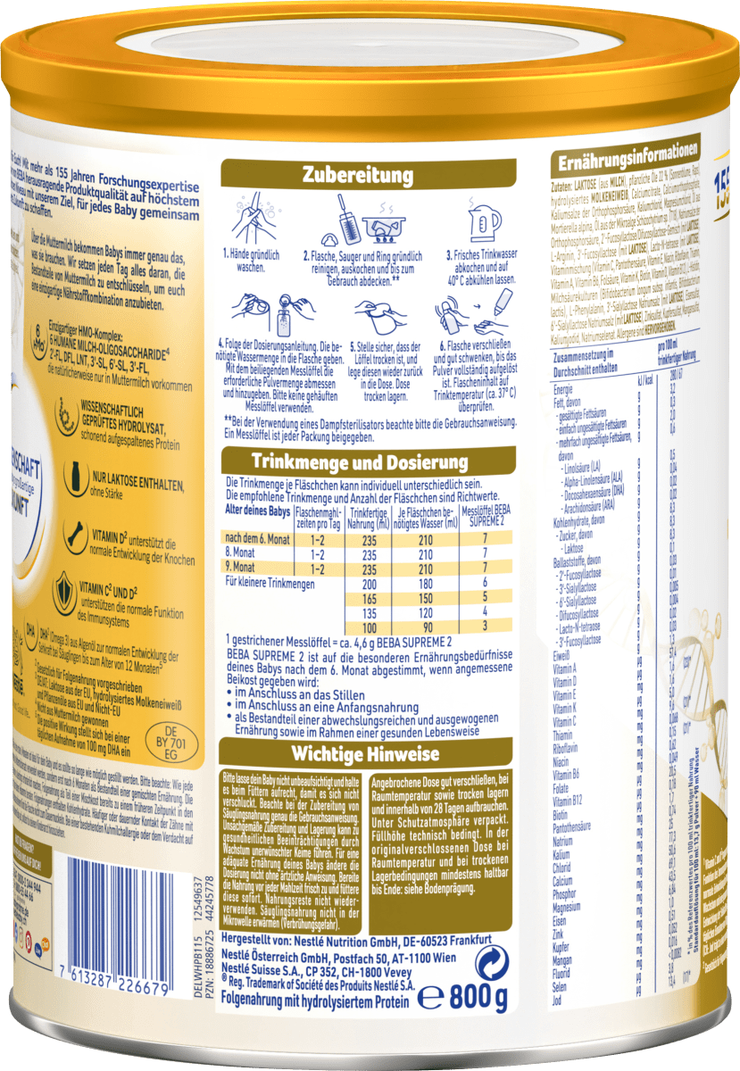Folgemilch Supreme 2 ab dem 7. Monat, 800 g