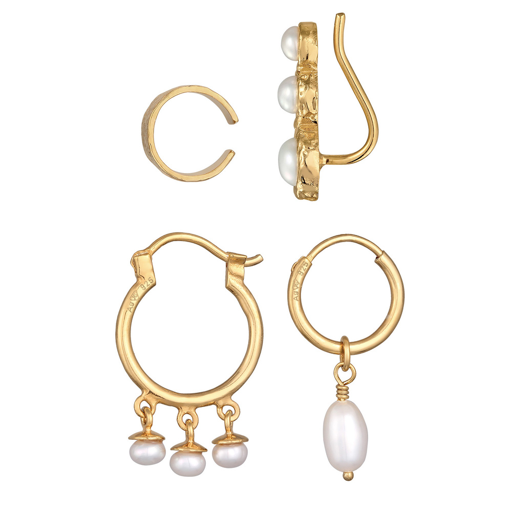 Elli Elli Boucles d'Oreilles Femmes Earcuff Créole Earclimber Set élégant avec perles  Boucles d'oreilles