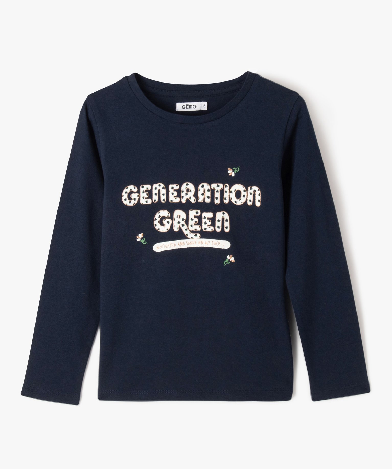 Tee-shirt à manches longues avec inscription fille marine | GEMO
