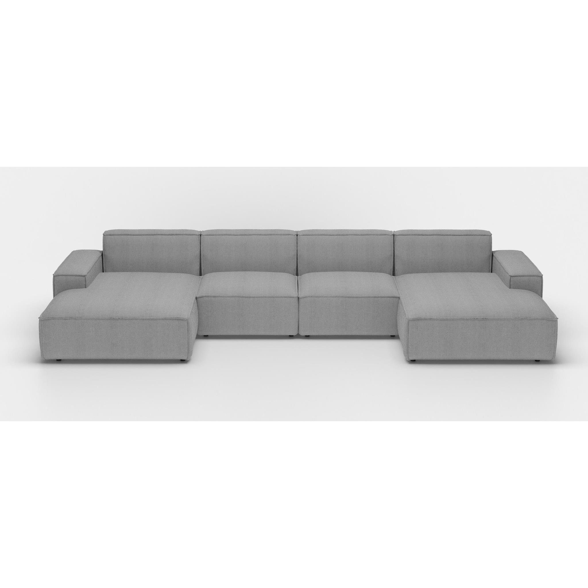 Beautysofa Ecksofa Lugano U large, 379 cm Ecke im modernes Stil, Velour oder Cord-Bezug, mit Wellenunterfederung, mit breite Armlehnen