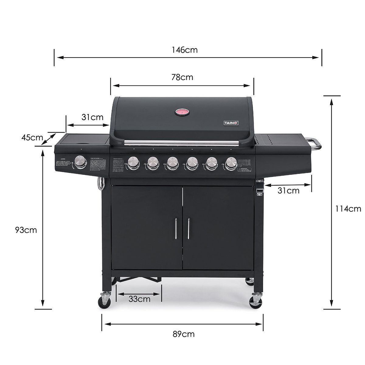 TAINO Gasgrill RED, 6+1, Piezozündung, mit Grillspieß-Auflage, inkl. Fettwanne