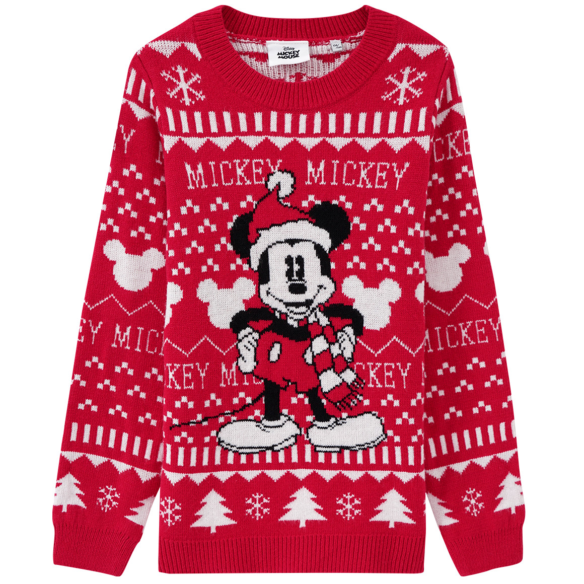 Micky Maus Weihnachtsstrickpullover rot / weiss