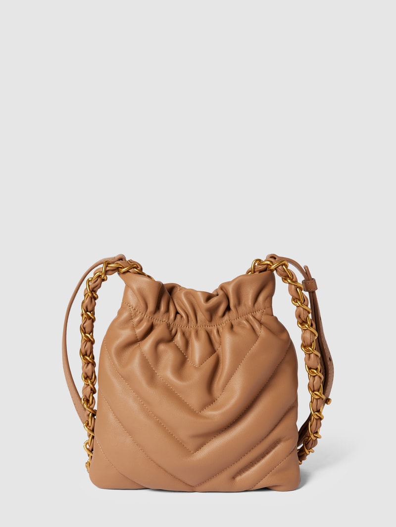 Umhängetasche mit Ziernähten Modell 'SILKY' in camel