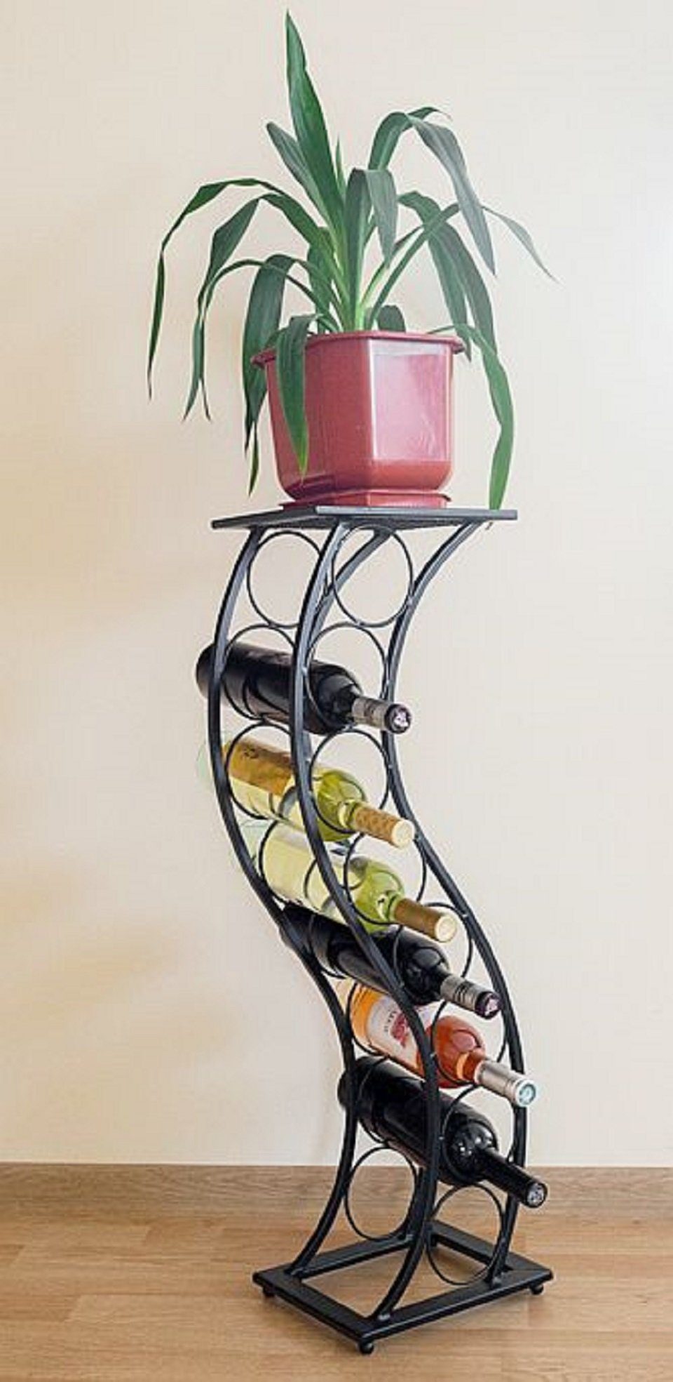 DanDiBo Weinregal Weinregal aus Metall Schwarz Blumensäule Flaschenständer Elegance 80 cm Flaschenhalter Blumenständer