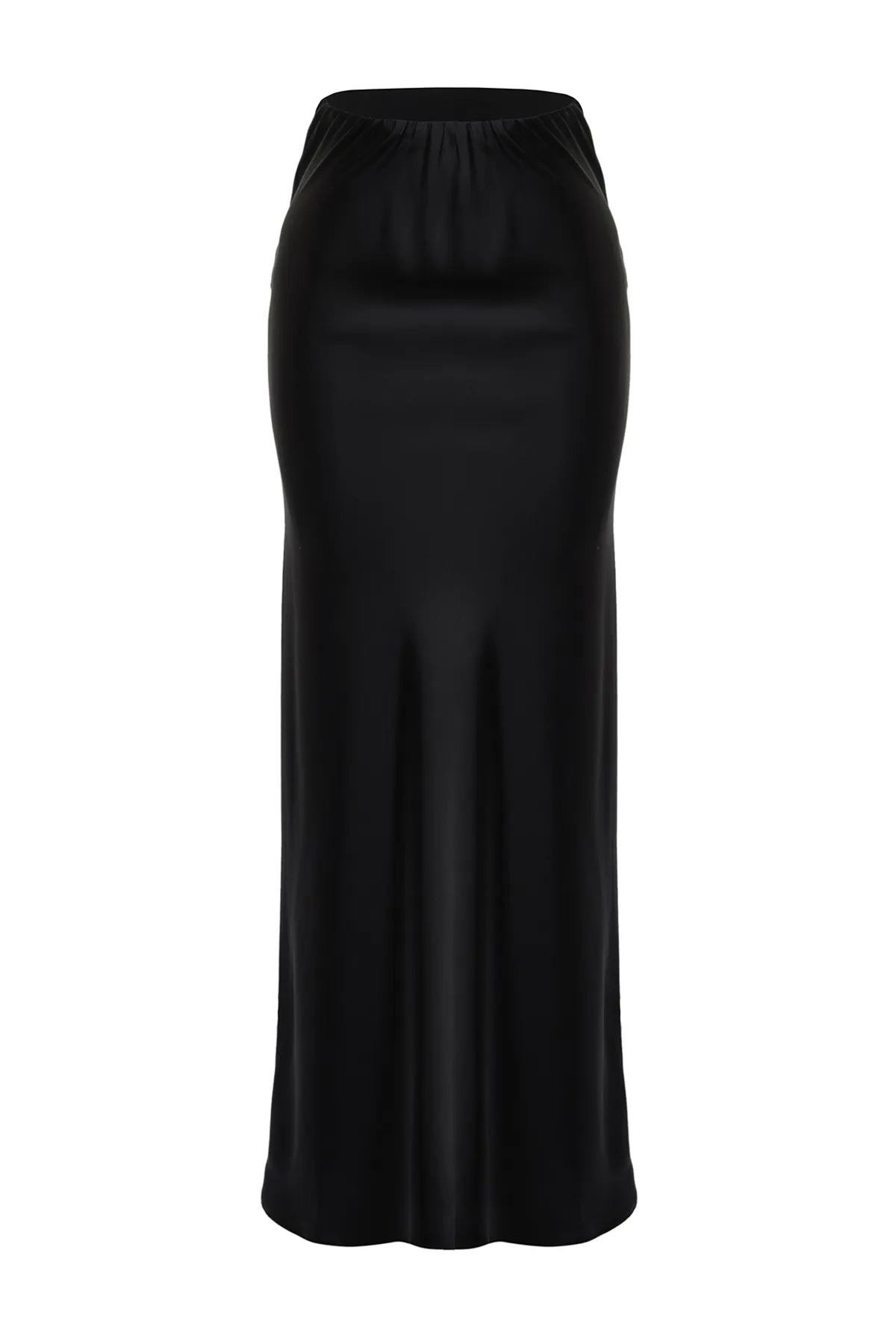 Trendyol Collection  Schwarzer Maxi-Webrock in Fischform aus Satin TWOSS24ET00120