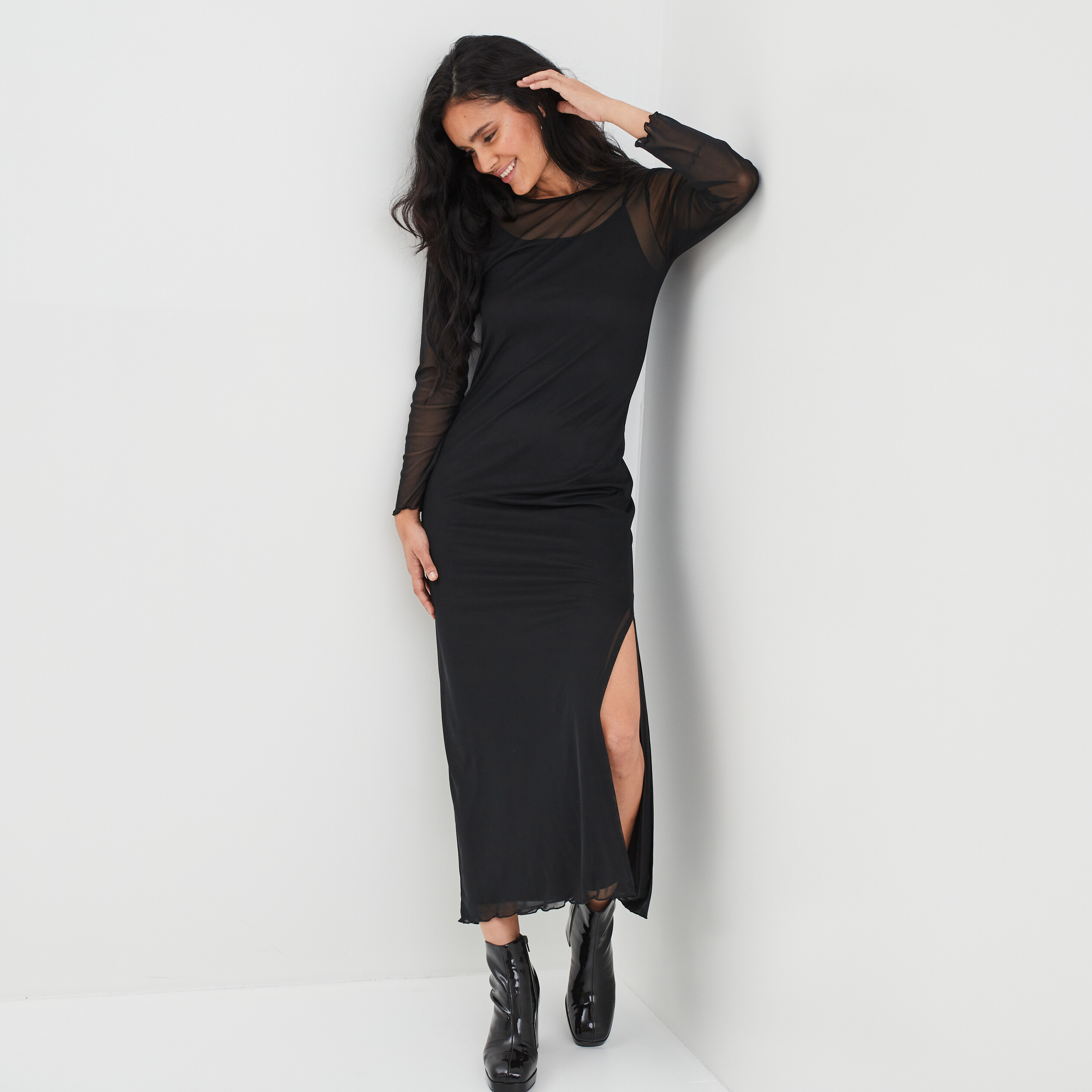 Robe longue mesh doublée Liberto noir femme | La Halle