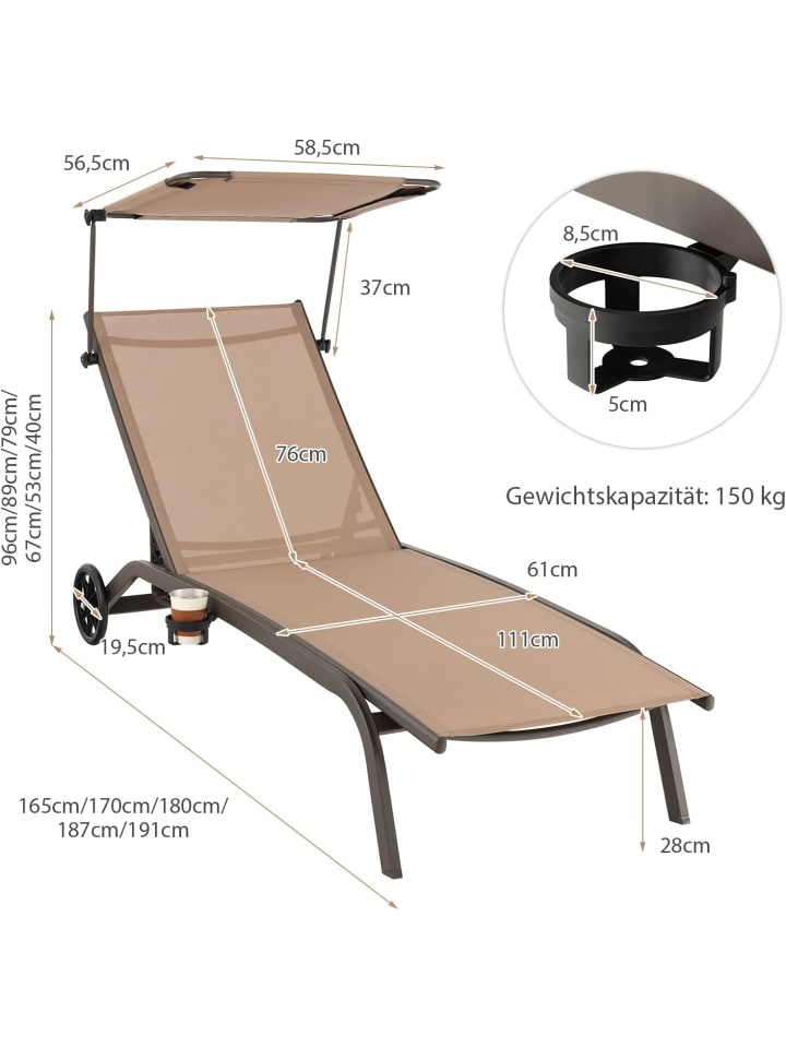 COSTWAY Sonnenliege mit Rollen in Braun günstig kaufen onesize