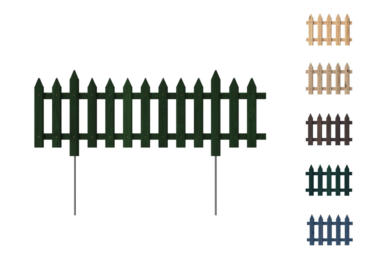 Pemicont Floranica Gartenzaun 1 STK 103cm Höhe 30/37cm Grün Kiefer imprägniert Steckzaun mit Metallstäben Zaun für Beete Gemüsebeete Wegeinfassungen Dekorative Gartenpalisade
